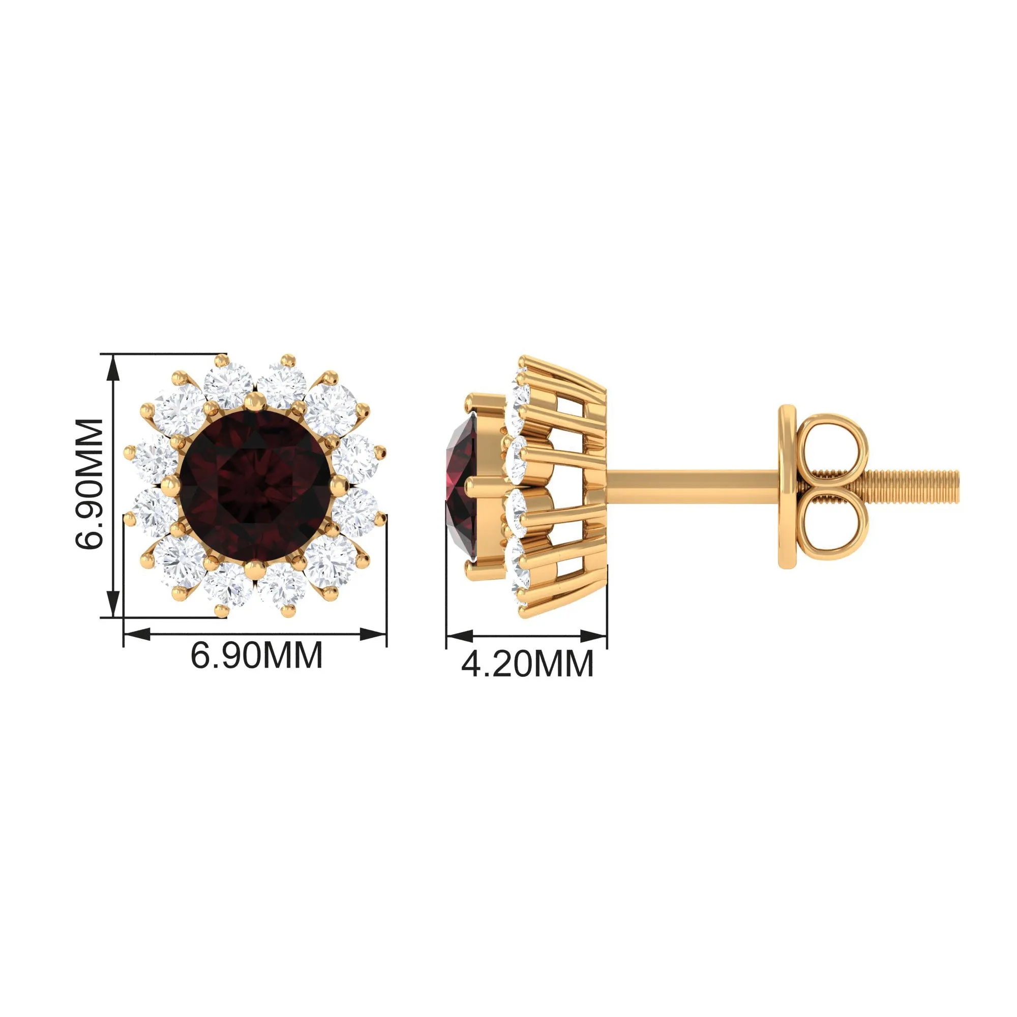 1 CT Garnet and Diamond Halo Stud Earrings