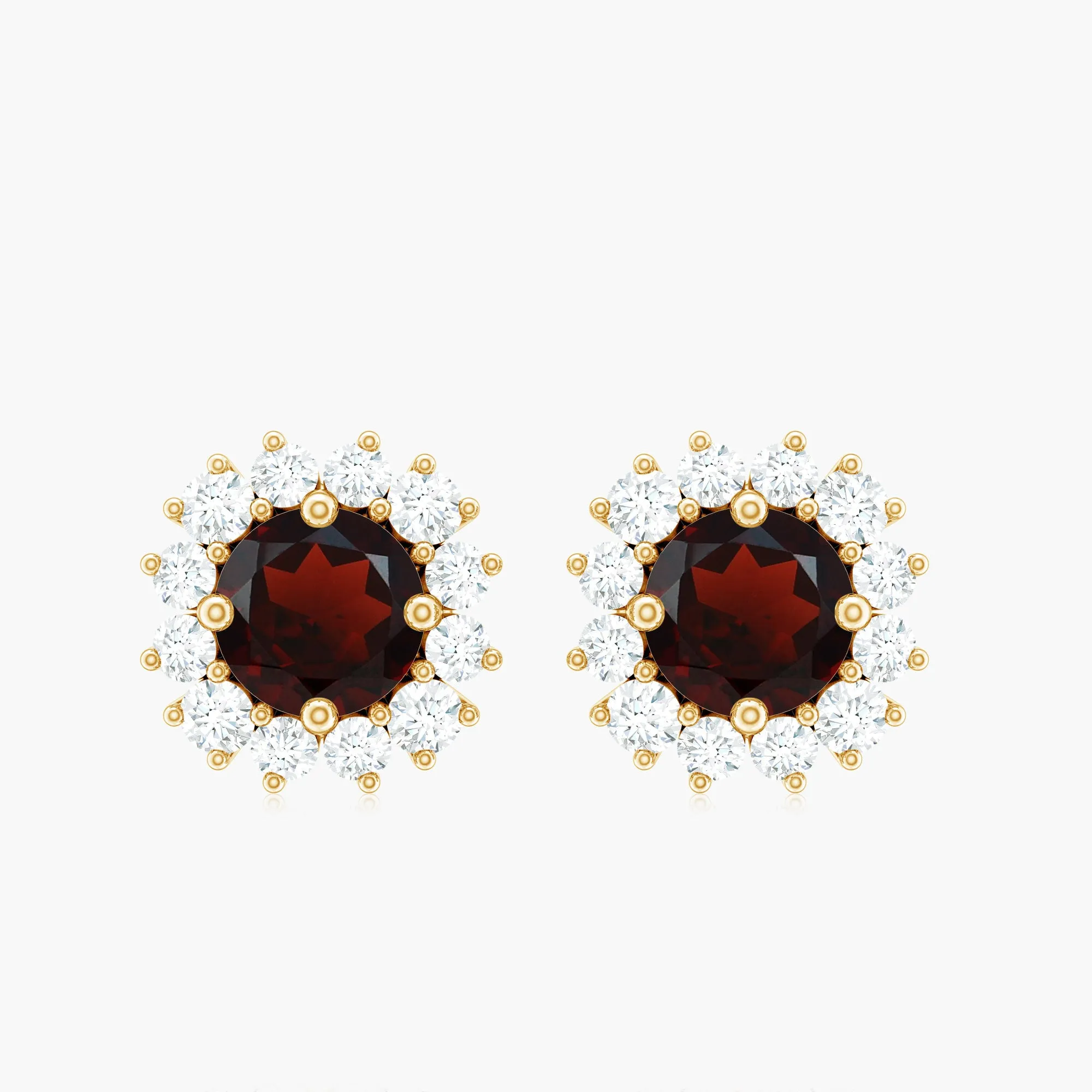 1 CT Garnet and Diamond Halo Stud Earrings