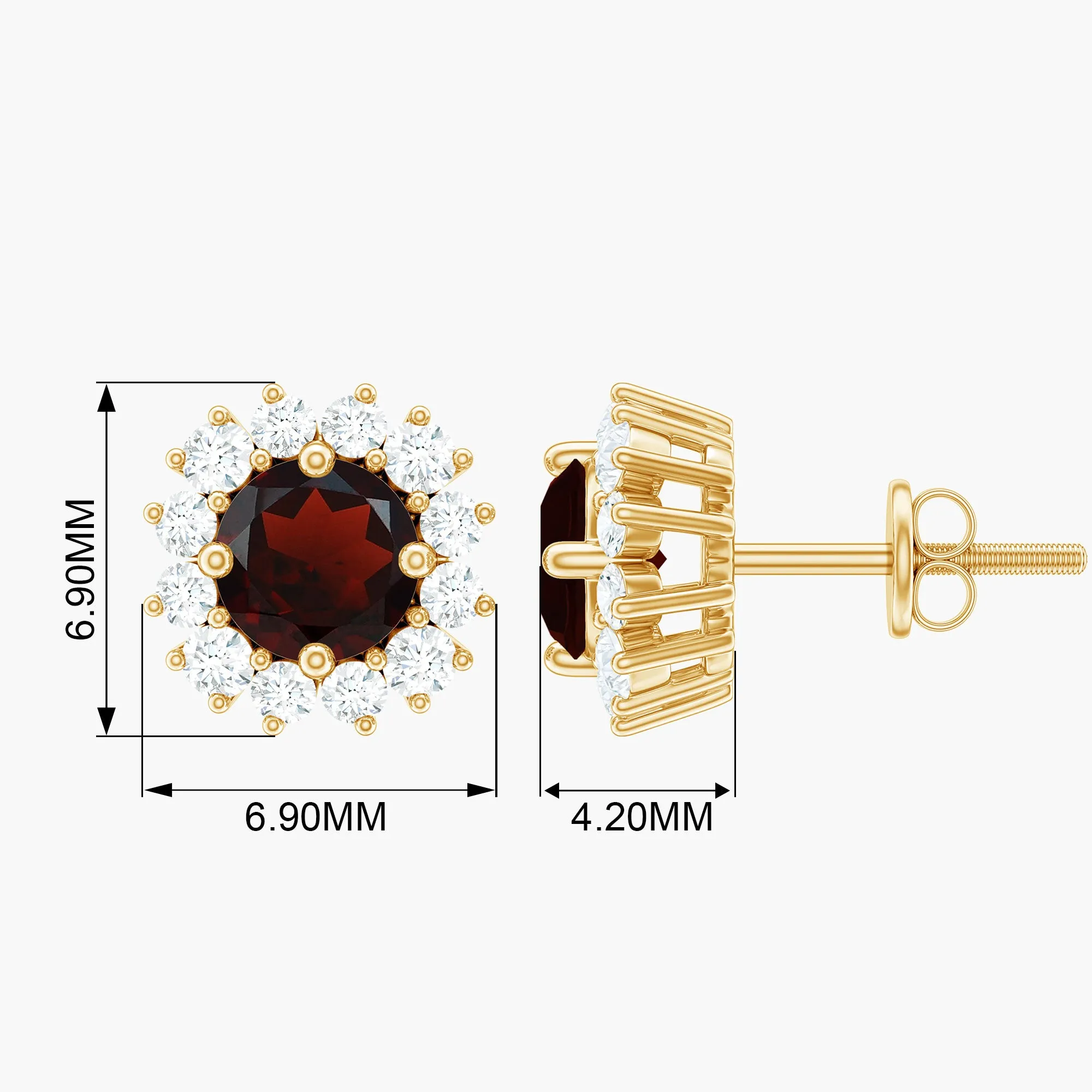1 CT Garnet and Diamond Halo Stud Earrings