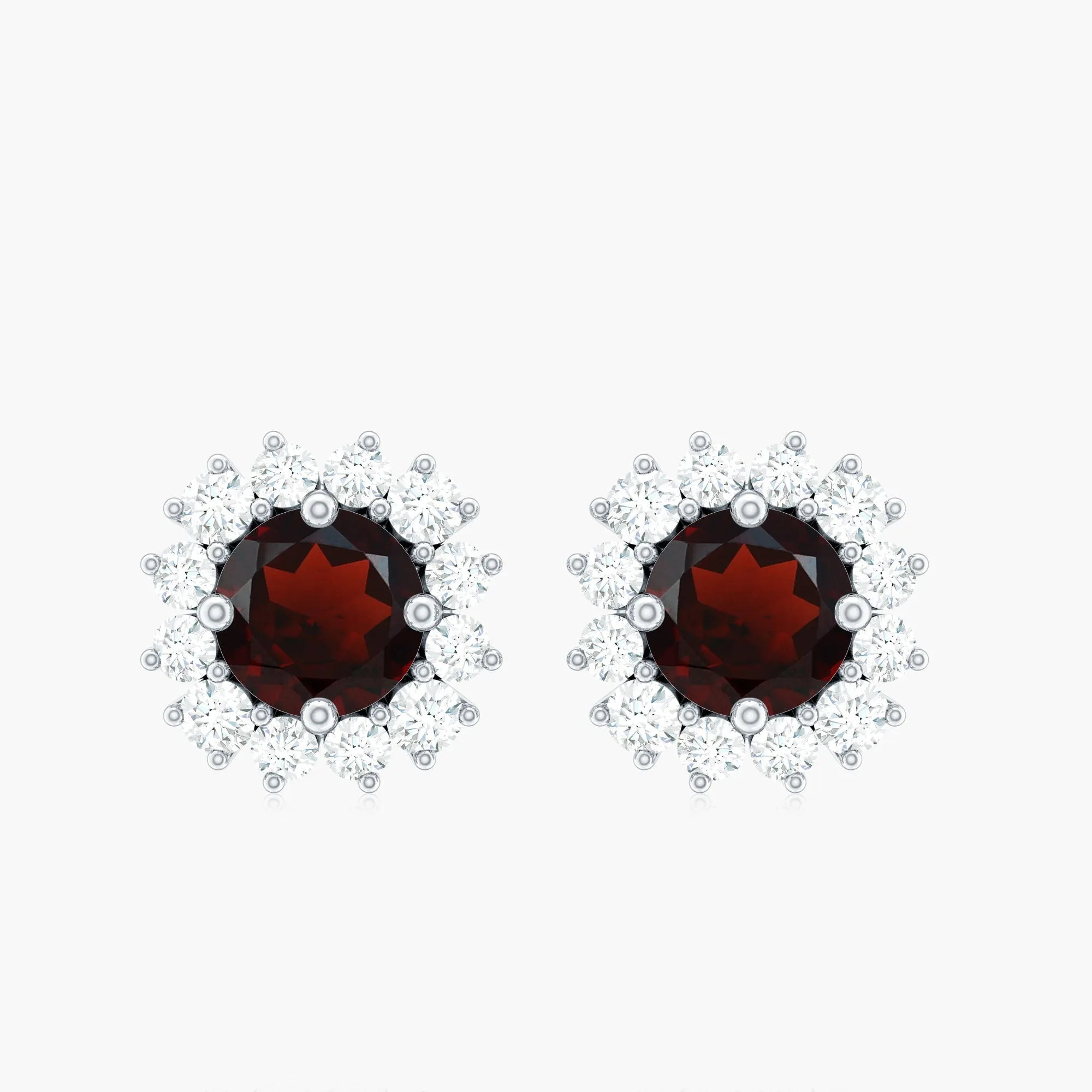 1 CT Garnet and Diamond Halo Stud Earrings