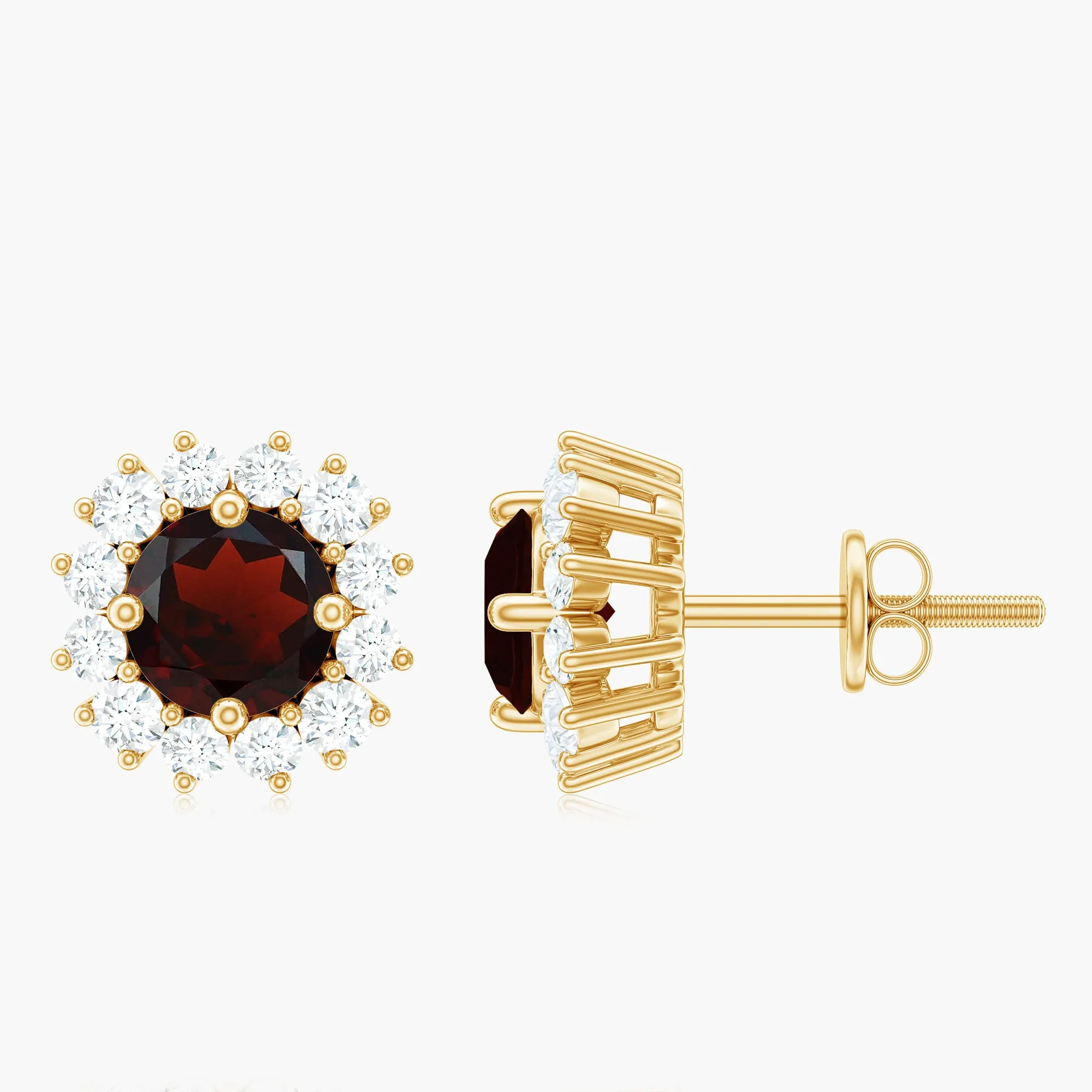1 CT Garnet and Diamond Halo Stud Earrings