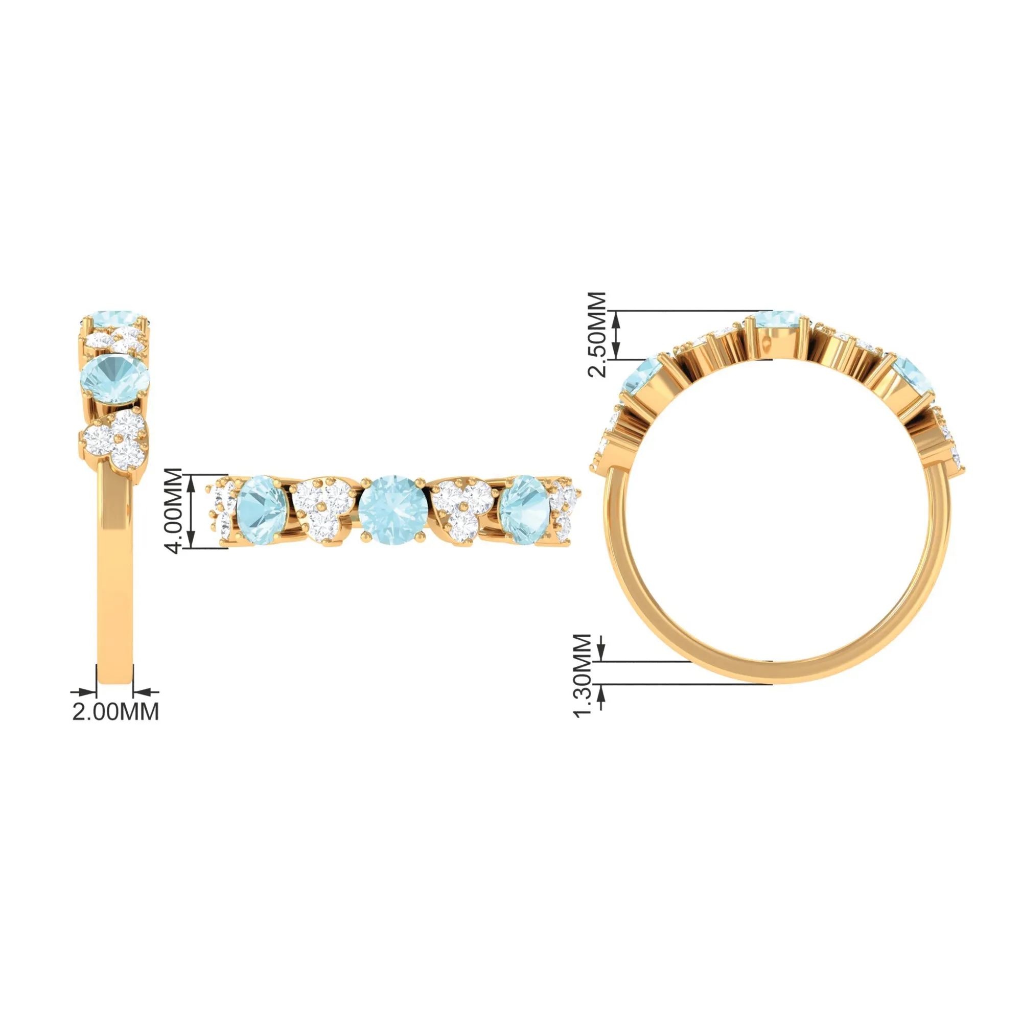 1.25 CT Alternate Sky Blue Topaz and Diamond Half Eternity Ring