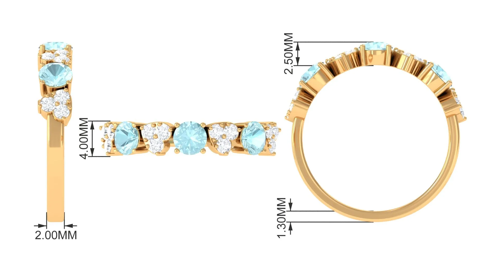 1.25 CT Alternate Sky Blue Topaz and Diamond Half Eternity Ring