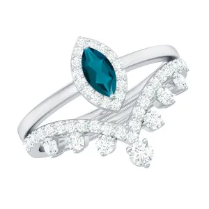 1.25 CT Designer London Blue Topaz and Diamond Ring Set