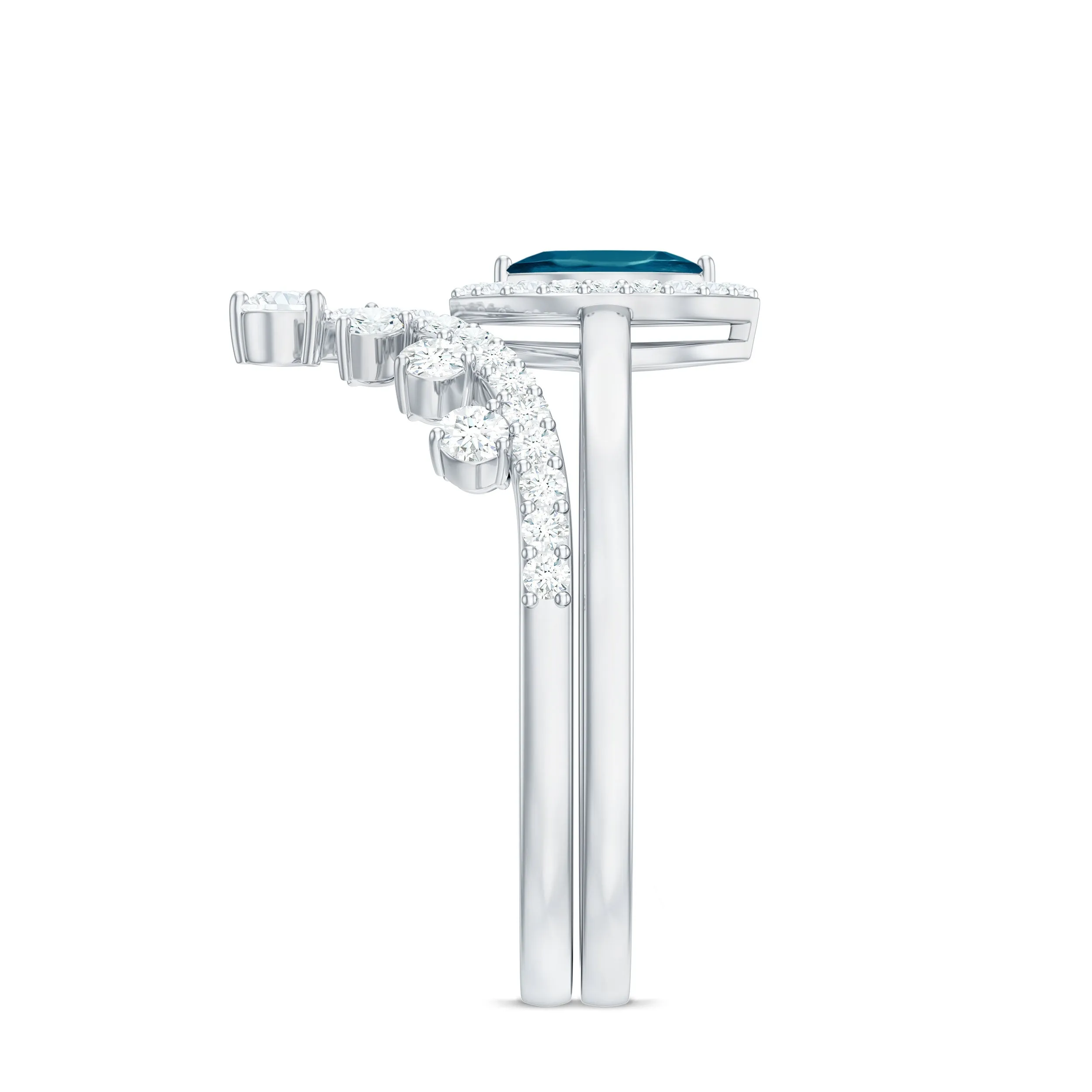1.25 CT Designer London Blue Topaz and Diamond Ring Set
