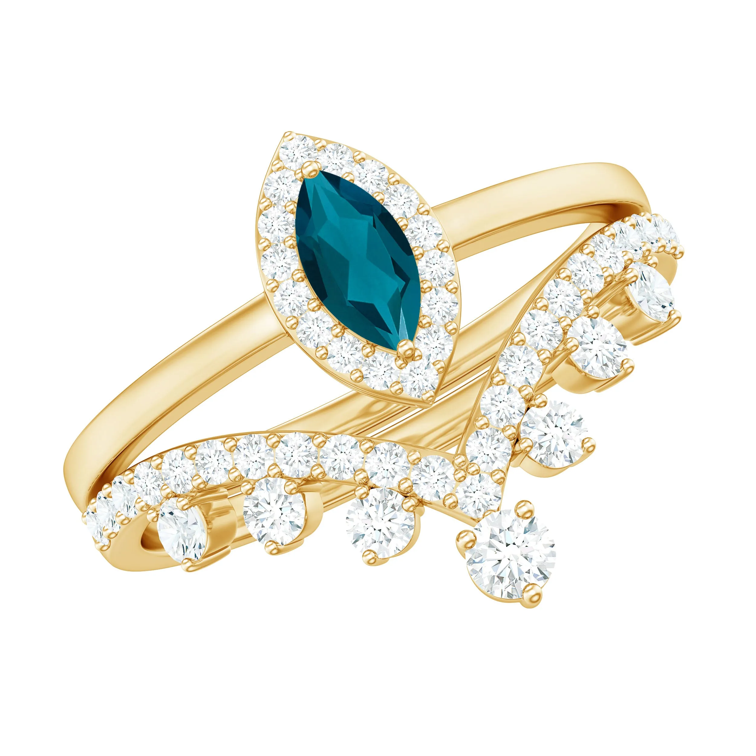 1.25 CT Designer London Blue Topaz and Diamond Ring Set