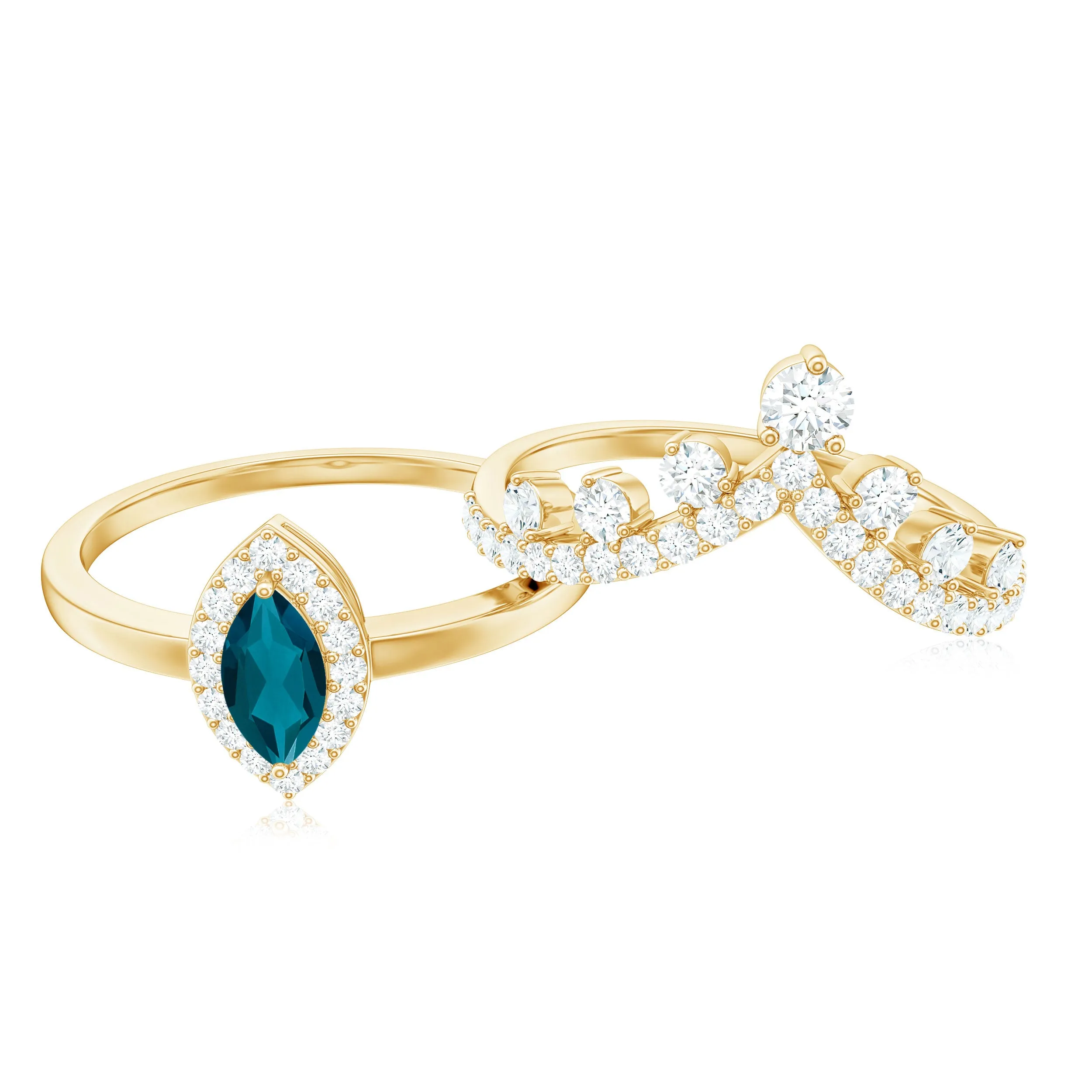 1.25 CT Designer London Blue Topaz and Diamond Ring Set