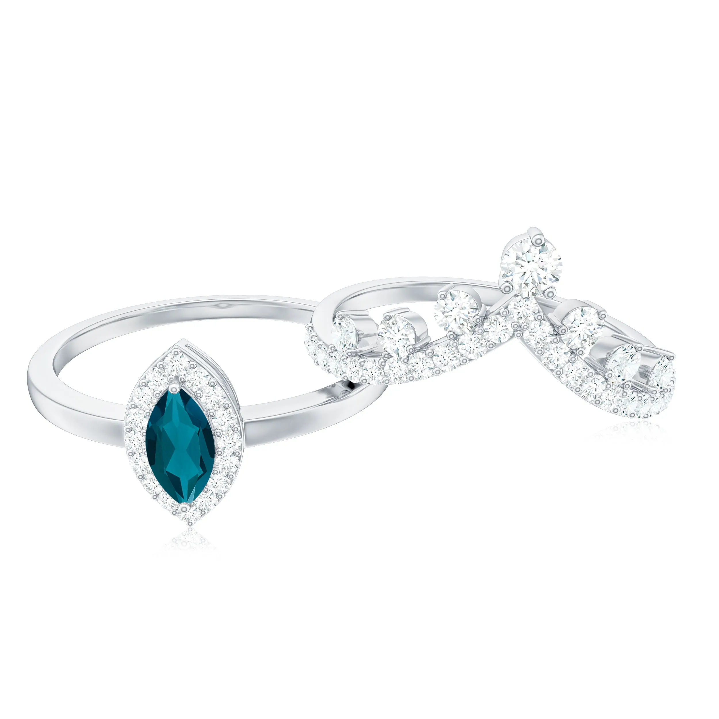 1.25 CT Designer London Blue Topaz and Diamond Ring Set