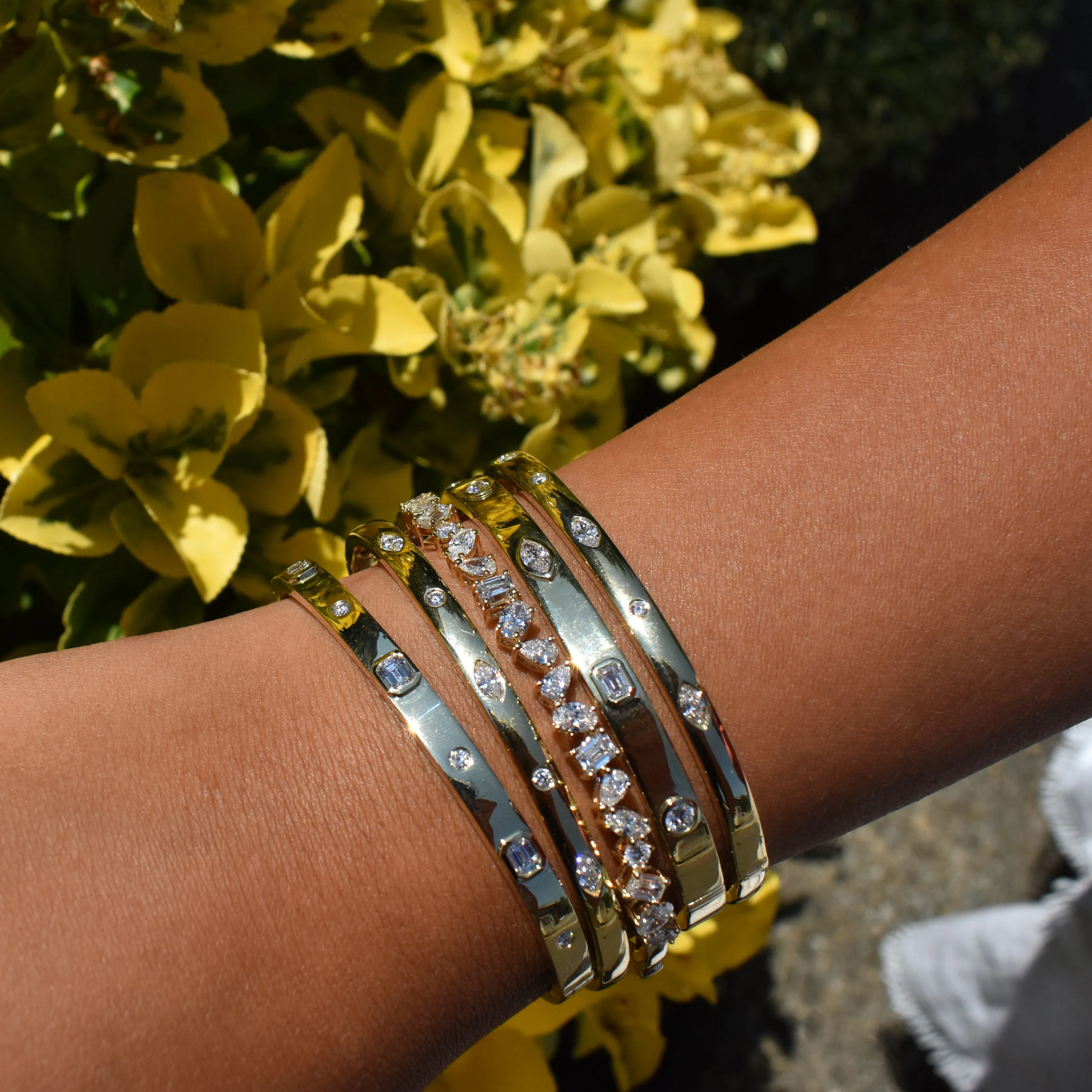 14k Gold & Fancy-Shape Diamond Bangle - 0.78