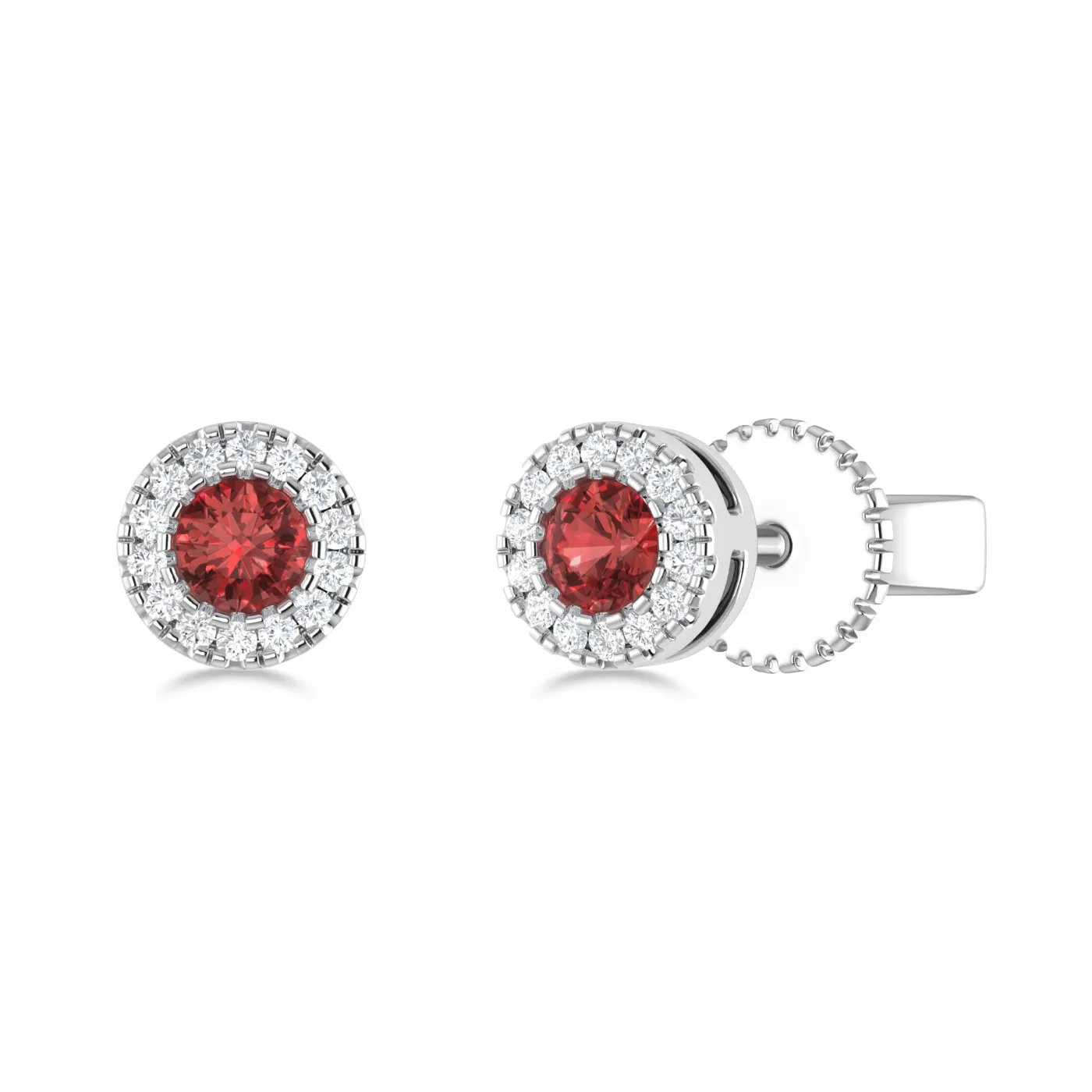 14K Gold Diamond & Garnet Circle Studs