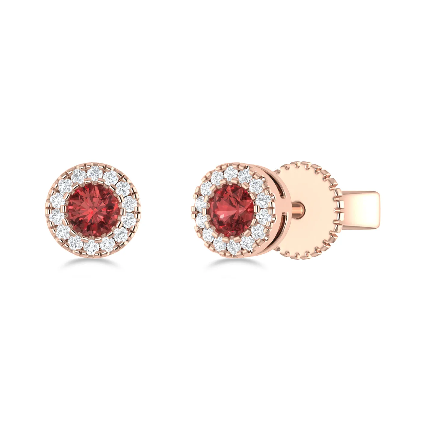 14K Gold Diamond & Garnet Circle Studs