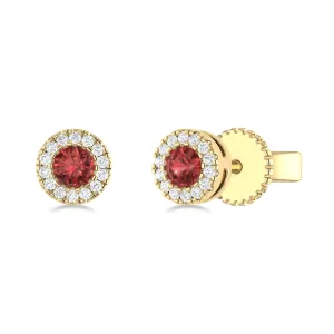 14K Gold Diamond & Garnet Circle Studs
