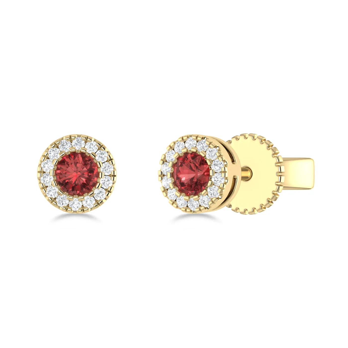 14K Gold Diamond & Garnet Circle Studs
