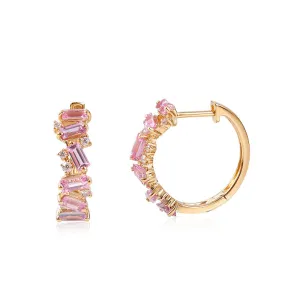 14K GOLD DIAMOND AND PINK SAPPHIRE HUGGIES