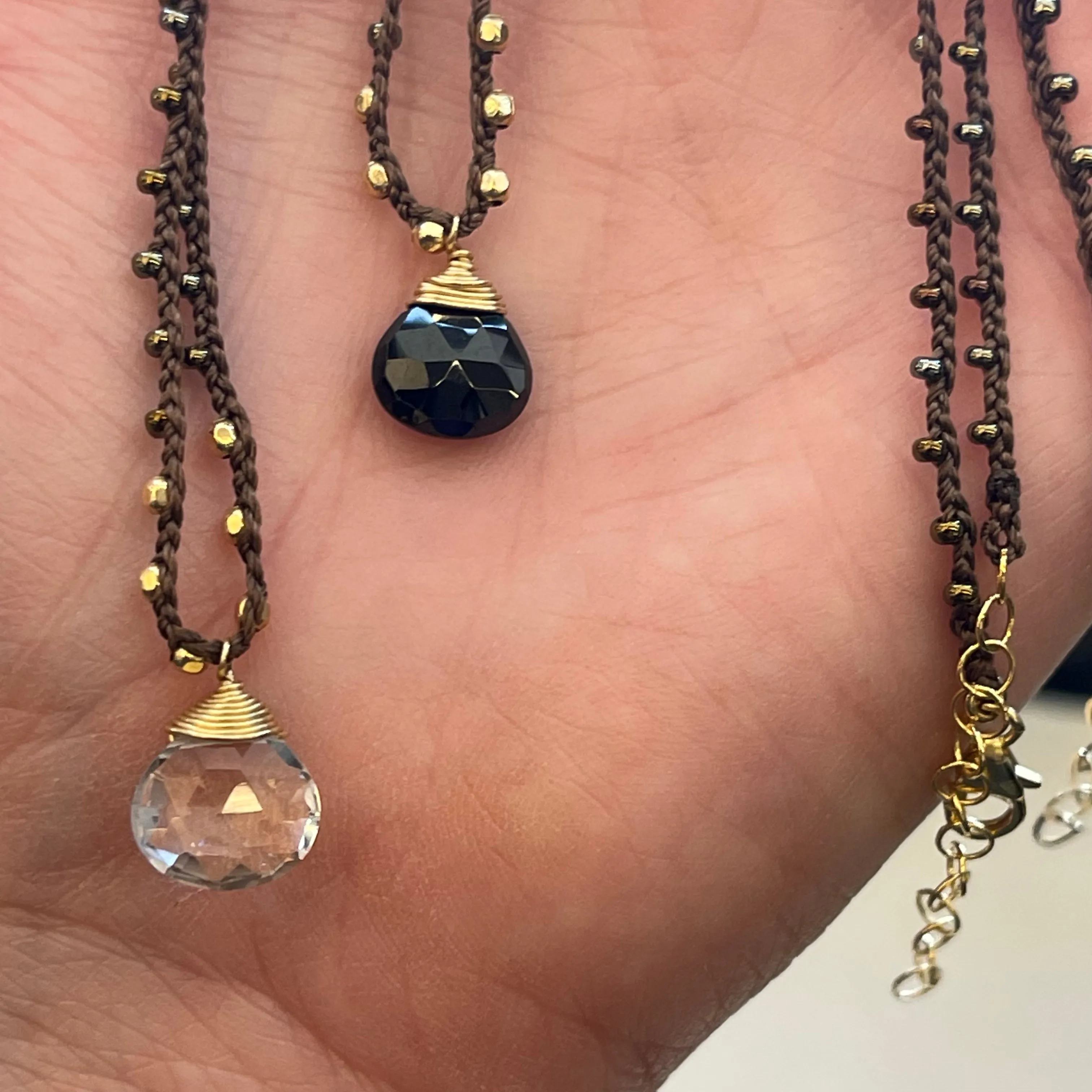14k Gold-filled Woven Faceted Crystal or Faceted Black Onyx Necklace 17”-19”