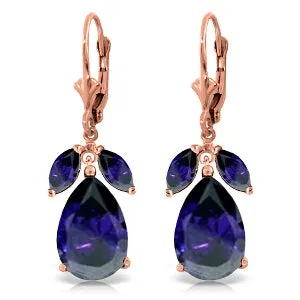 14K Solid Rose Gold Leverback Earrings Natural Sapphire Series
