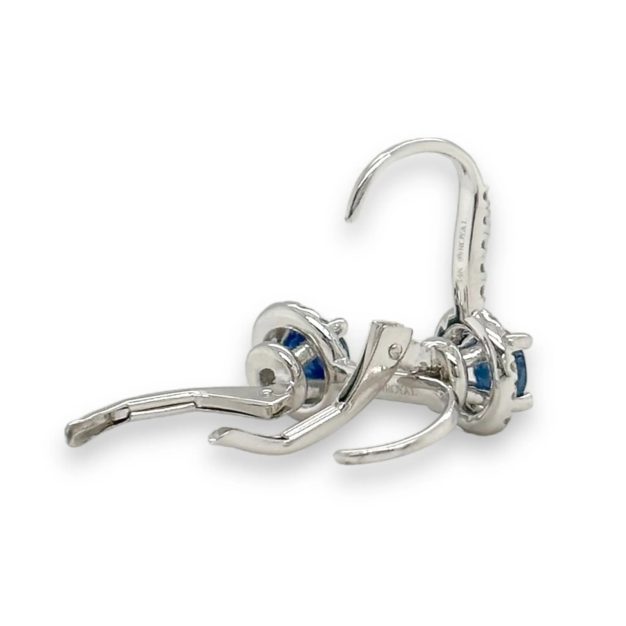 14K W Gold 0.25cttw H/SI2 Diamond and 0.65cttw Sapphire Earrings