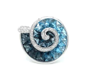 14K White Blue Topaz and Natural Diamond Ring Size 7