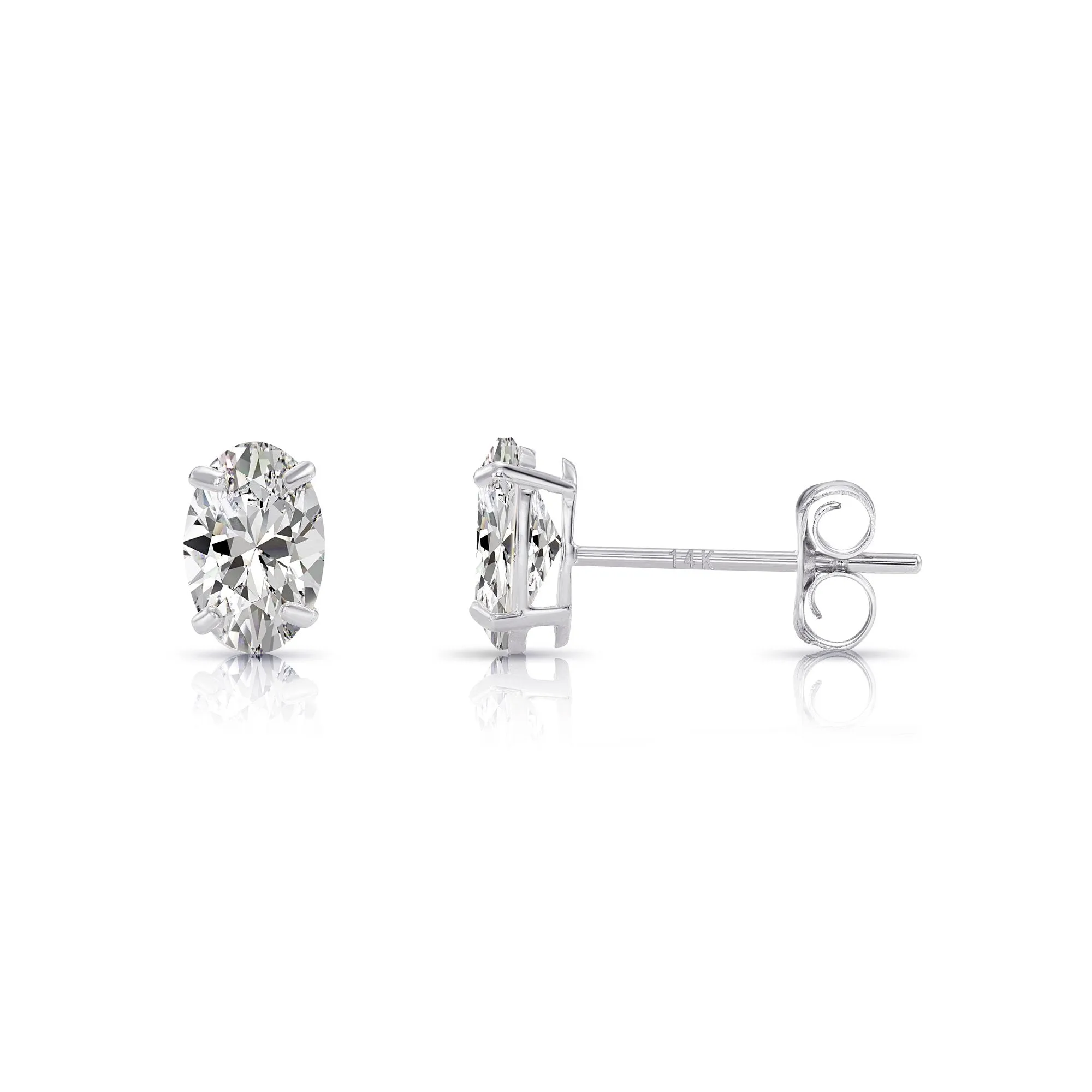 14k White Gold CZ Oval Push Backs