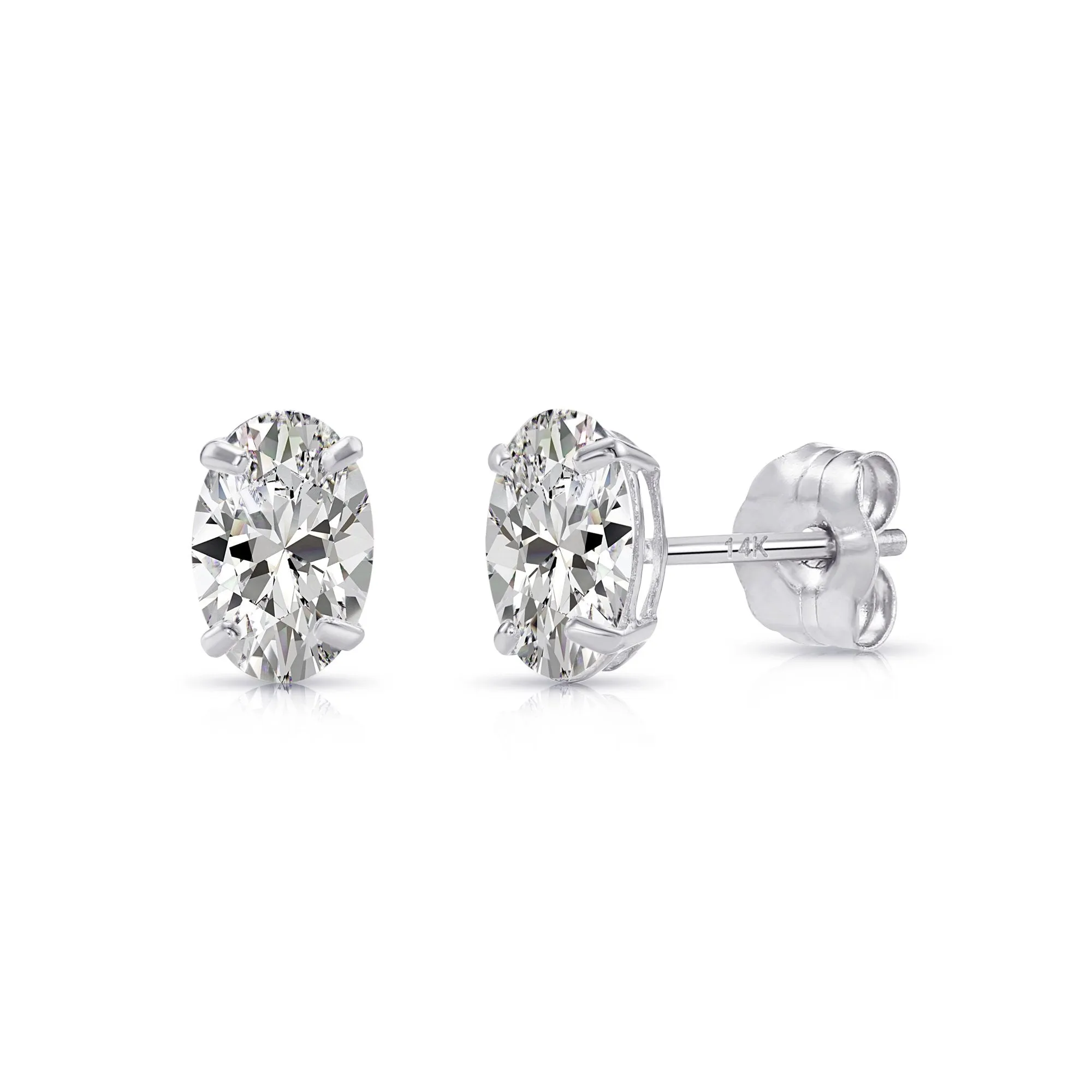 14k White Gold CZ Oval Push Backs