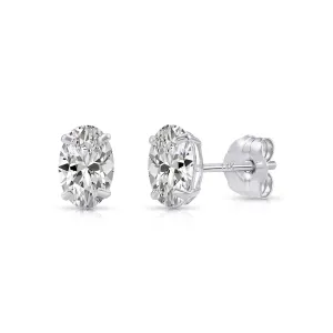 14k White Gold CZ Oval Push Backs