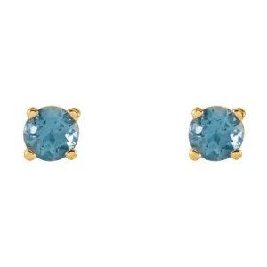 14K Yellow 4 mm Natural Swiss Blue Topaz Stud Earrings with Friction Post