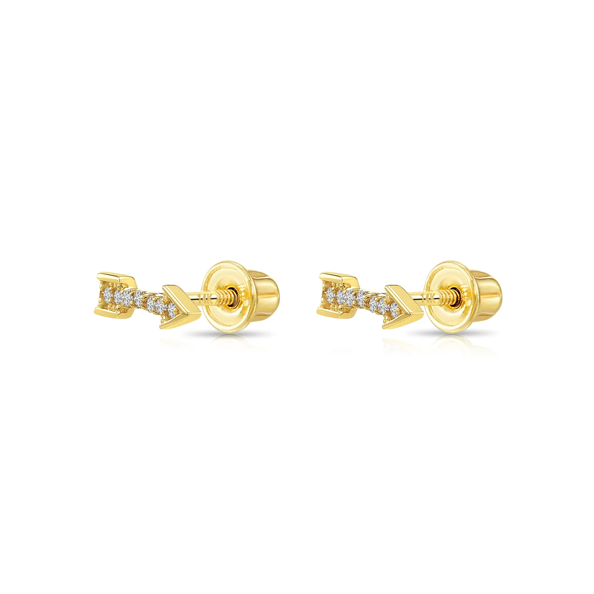 14k Yellow Gold Arrow CZ Stud Earrings with Screwbacks