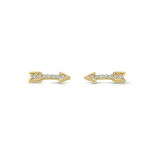 14k Yellow Gold Arrow CZ Stud Earrings with Screwbacks