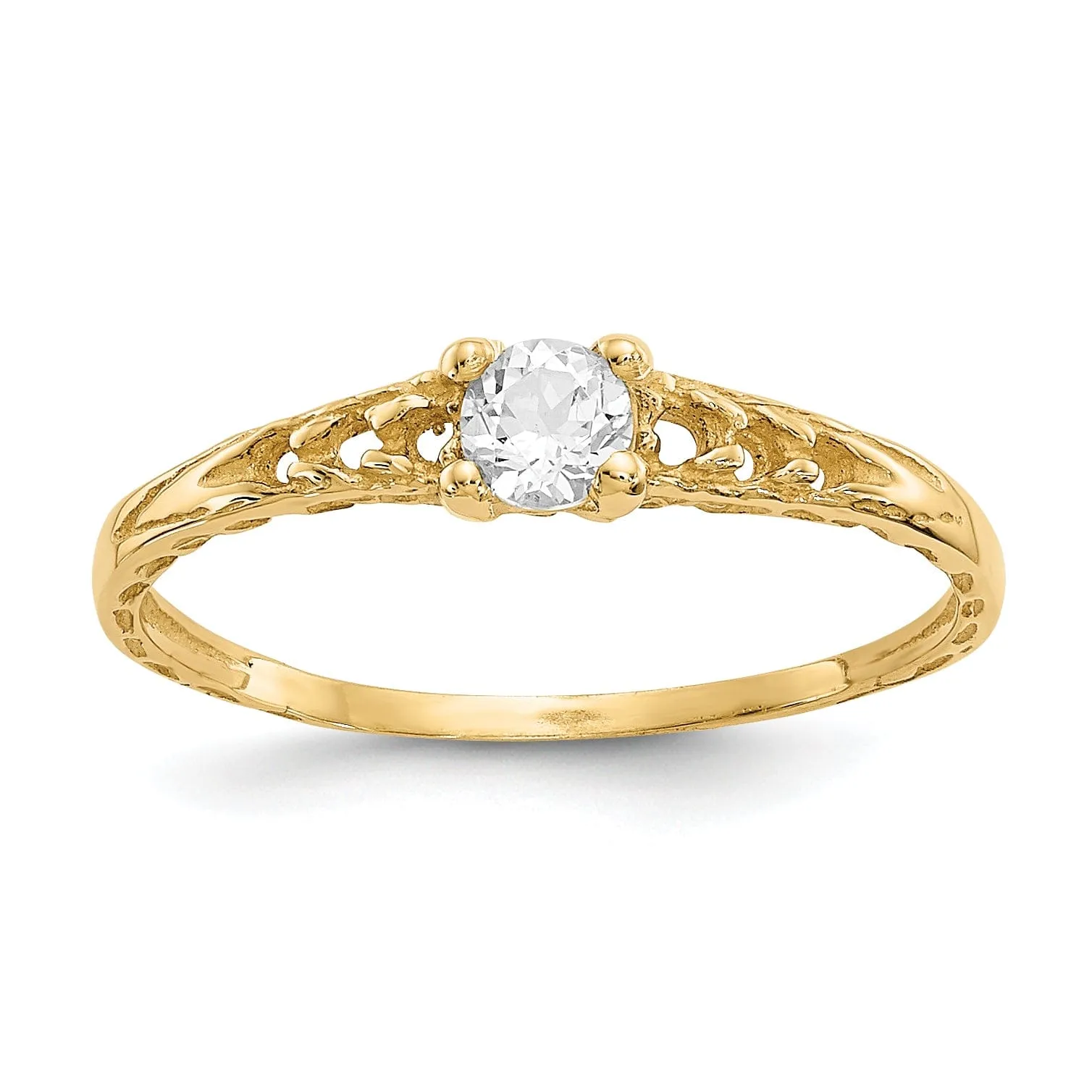 14k Yellow Gold White Topaz Birthstone Baby Ring