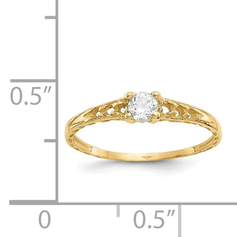 14k Yellow Gold White Topaz Birthstone Baby Ring