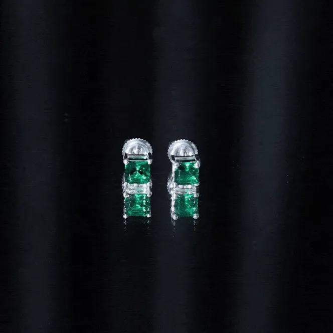 1.5 CT Princess Cut Created Green Sapphire Solitaire Stud Earrings