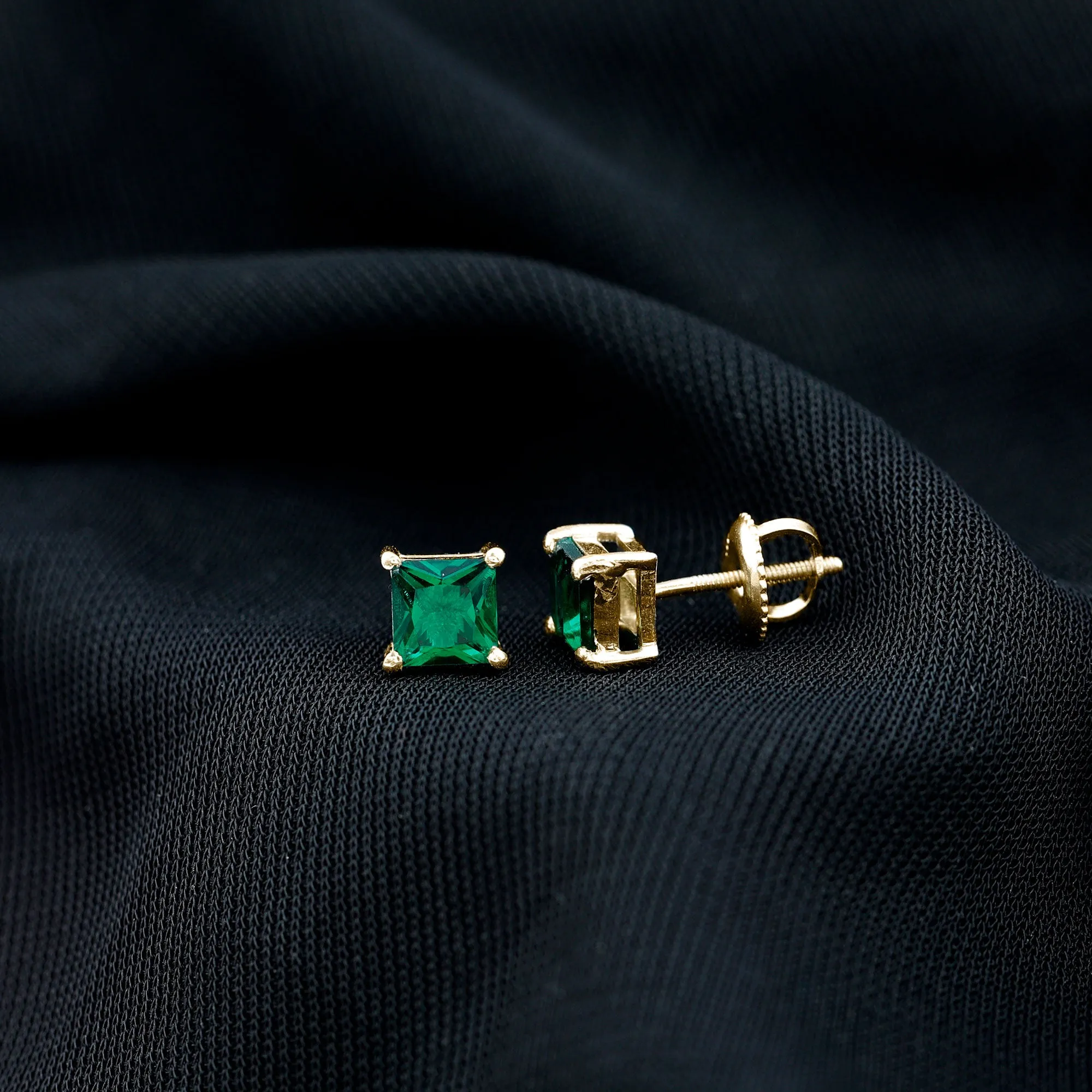 1.5 CT Princess Cut Created Green Sapphire Solitaire Stud Earrings