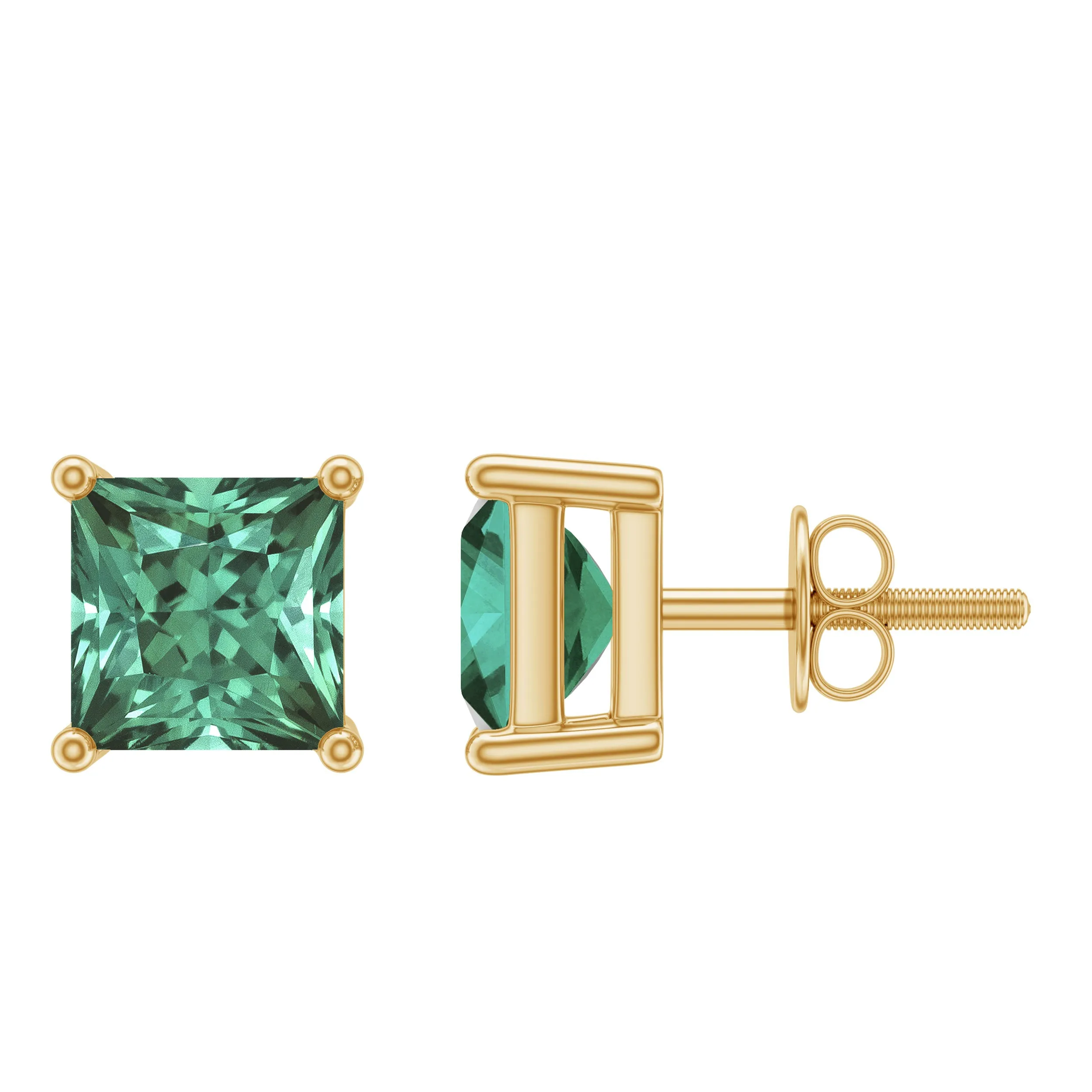 1.5 CT Princess Cut Created Green Sapphire Solitaire Stud Earrings
