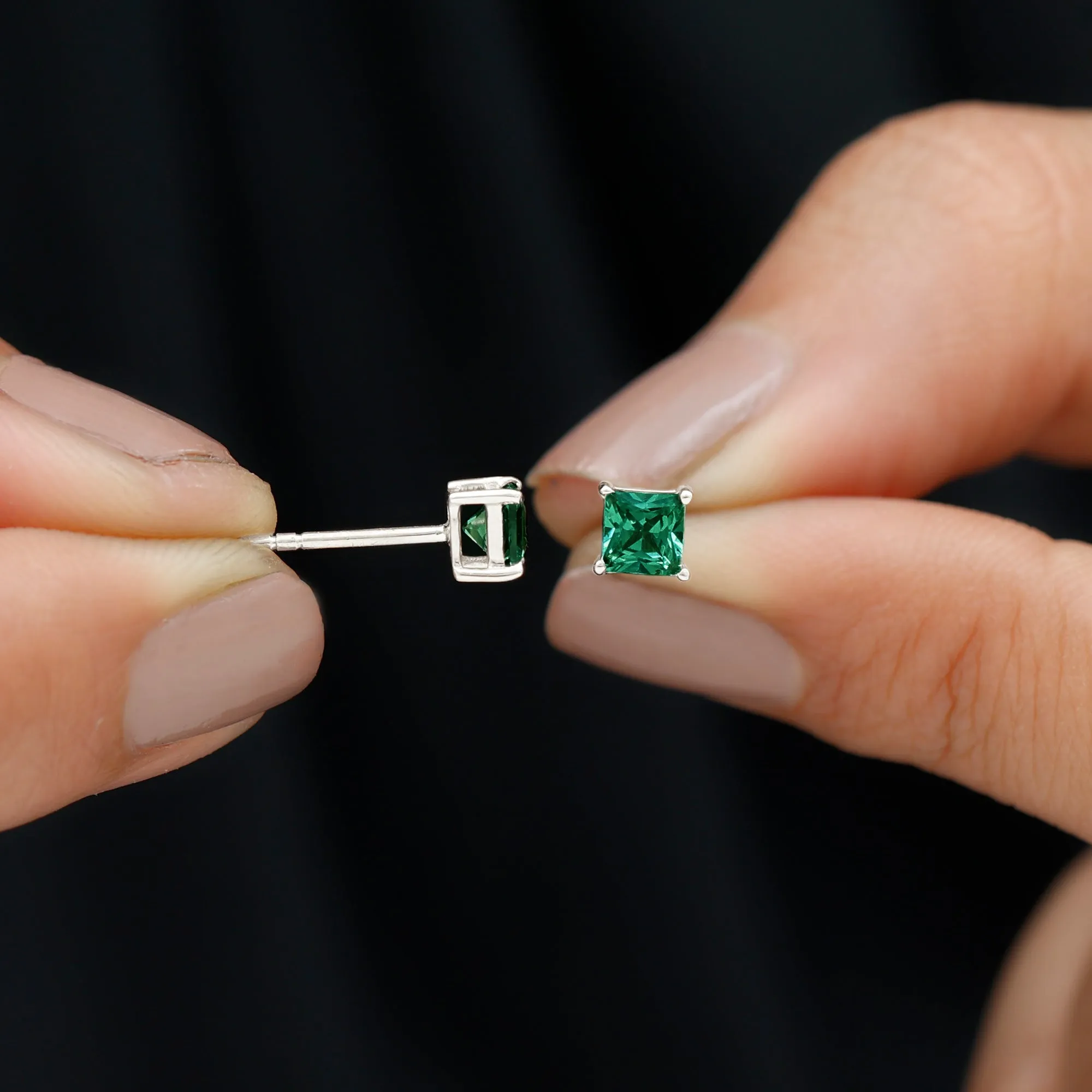 1.5 CT Princess Cut Created Green Sapphire Solitaire Stud Earrings