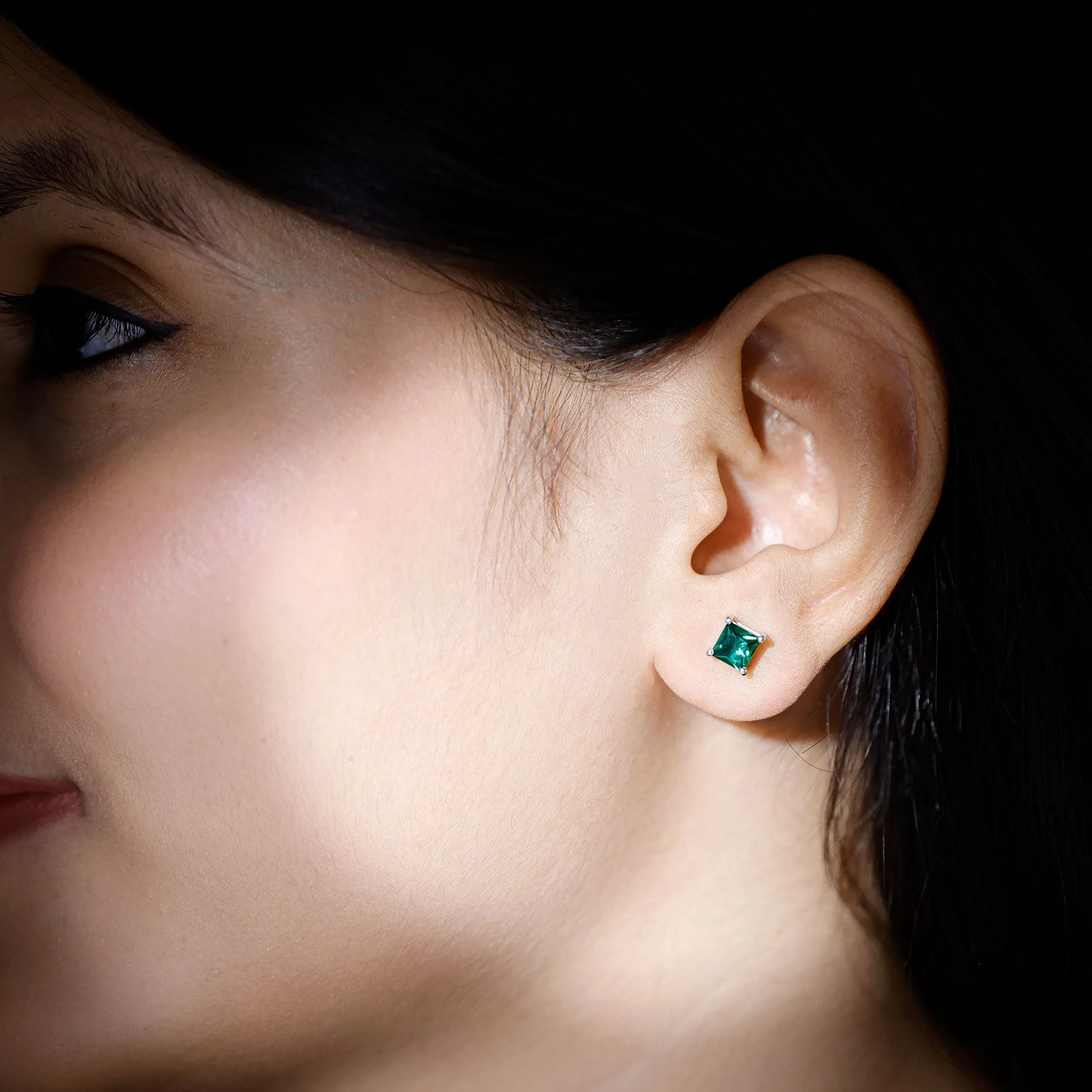 1.5 CT Princess Cut Created Green Sapphire Solitaire Stud Earrings