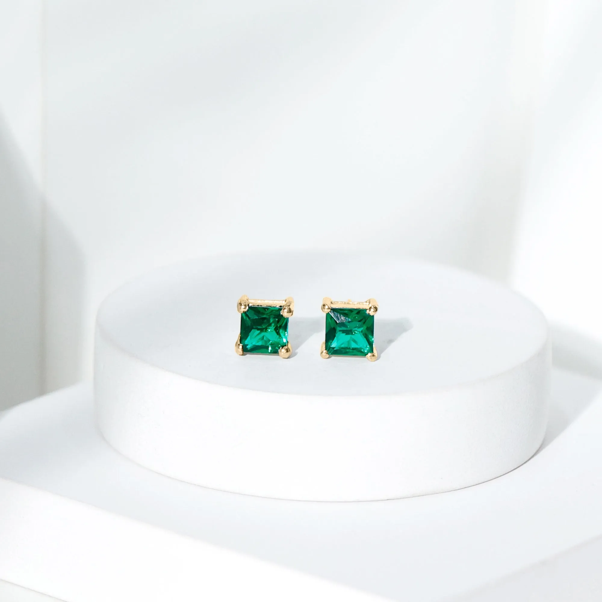 1.5 CT Princess Cut Created Green Sapphire Solitaire Stud Earrings