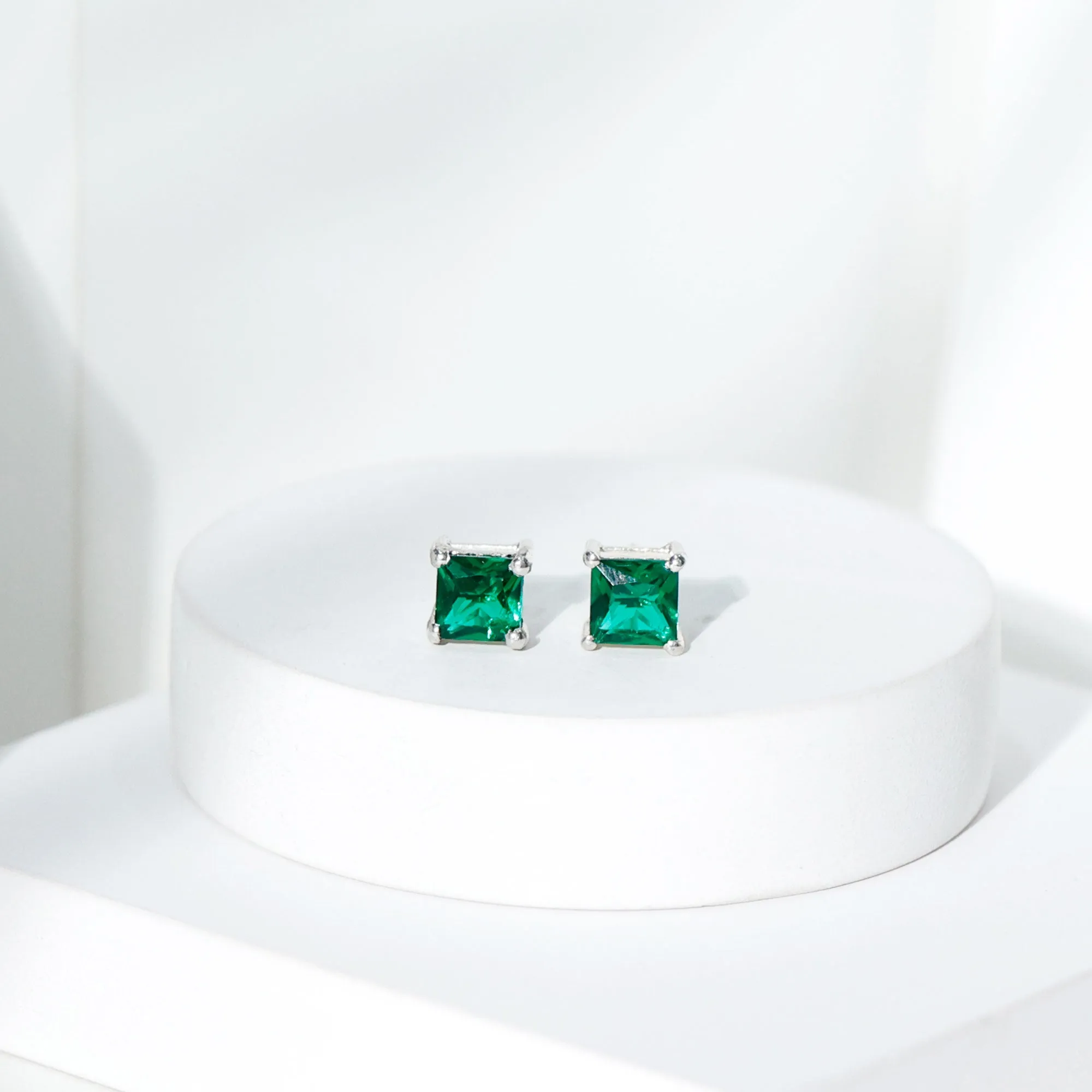1.5 CT Princess Cut Created Green Sapphire Solitaire Stud Earrings