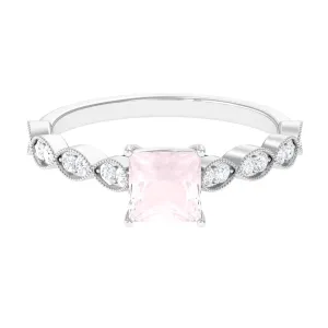 1.5 CT Princess Cut Rose Quartz Engagement Ring with Diamond Side Stones