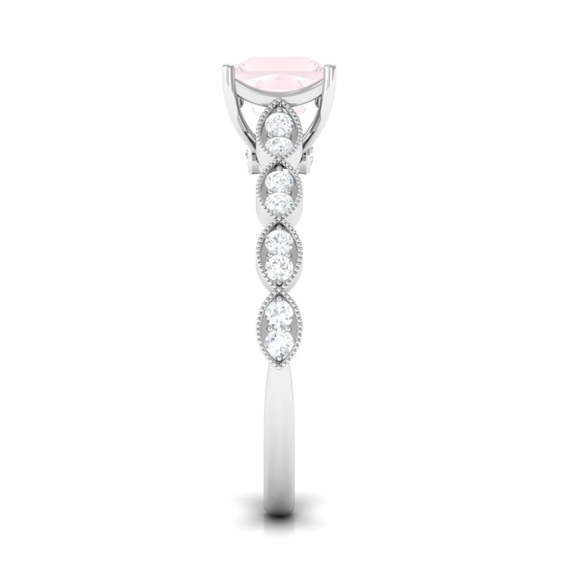 1.5 CT Princess Cut Rose Quartz Engagement Ring with Diamond Side Stones
