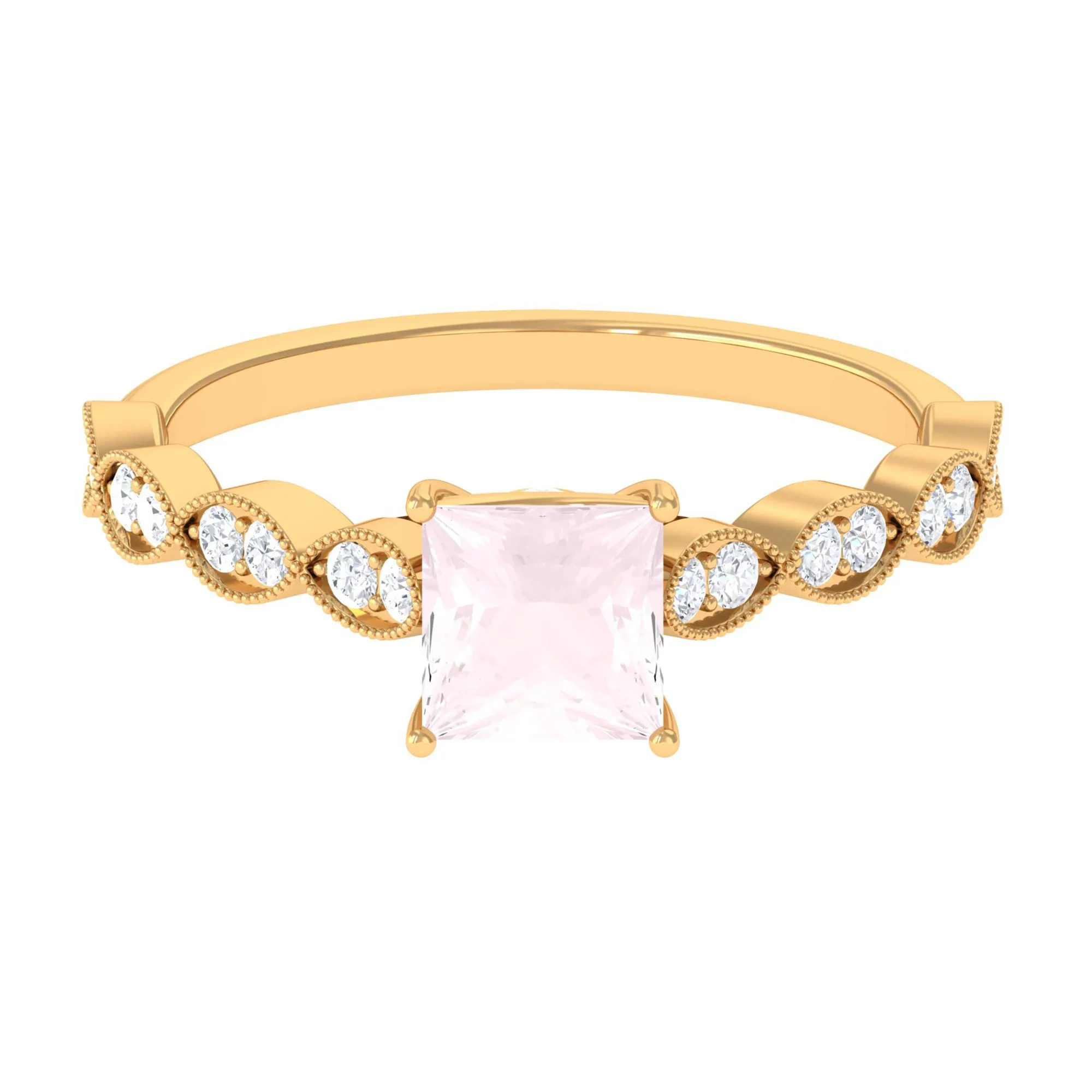 1.5 CT Princess Cut Rose Quartz Engagement Ring with Diamond Side Stones