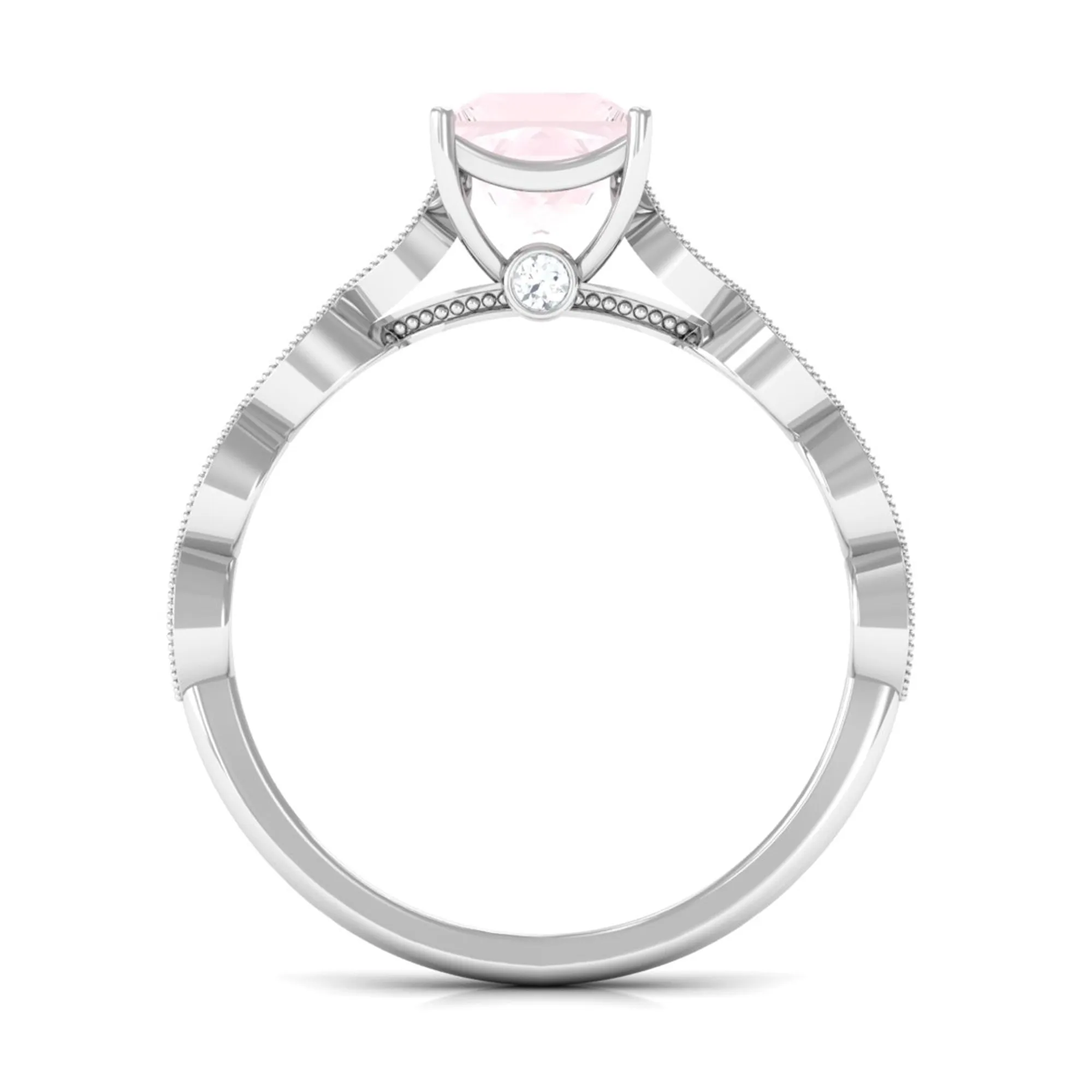 1.5 CT Princess Cut Rose Quartz Engagement Ring with Diamond Side Stones