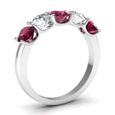 1.50cttw U Prong Garnet and Diamond Five Stone Band