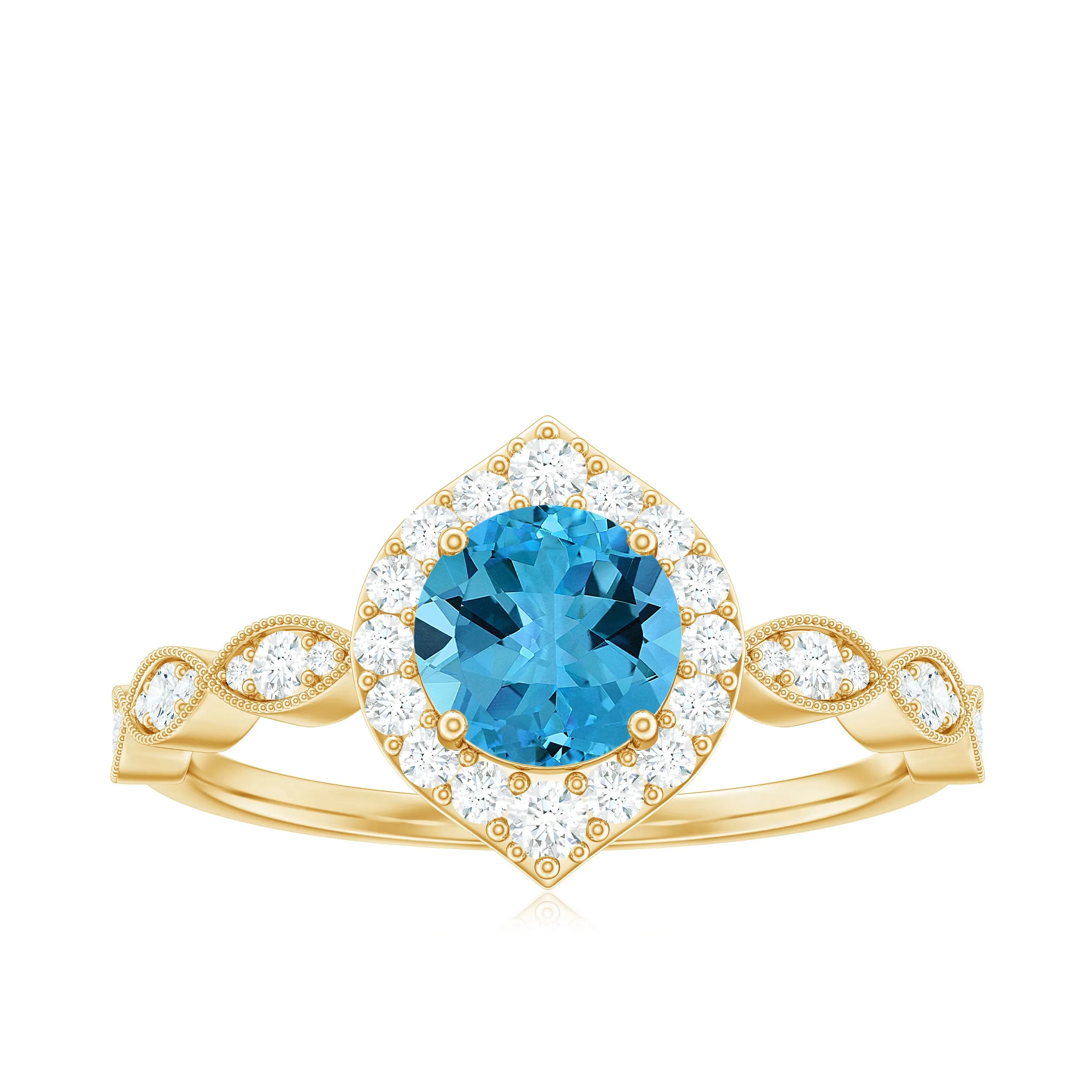 1.75 CT Vintage Swiss Blue Topaz Engagement Ring with Moissanite Accent