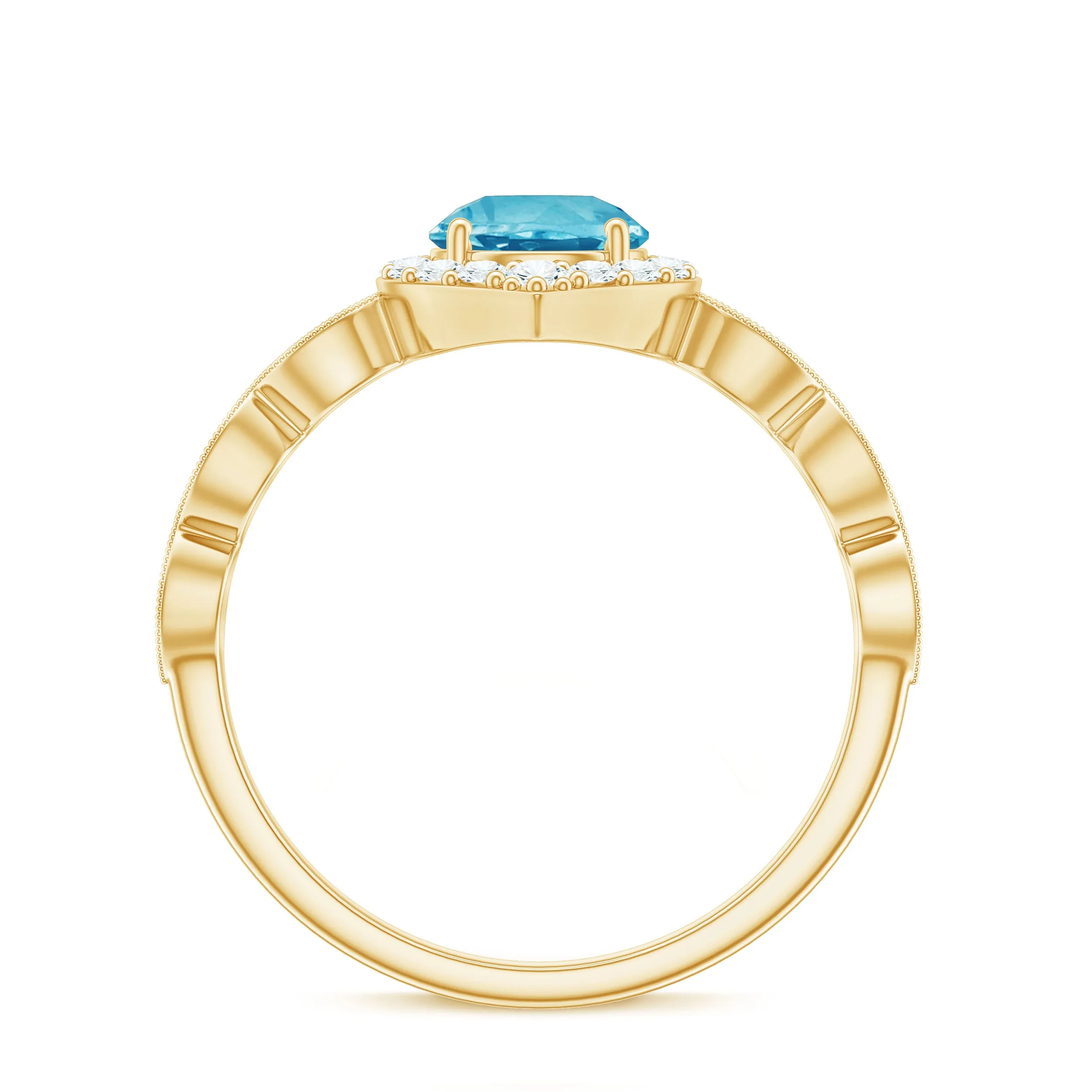 1.75 CT Vintage Swiss Blue Topaz Engagement Ring with Moissanite Accent