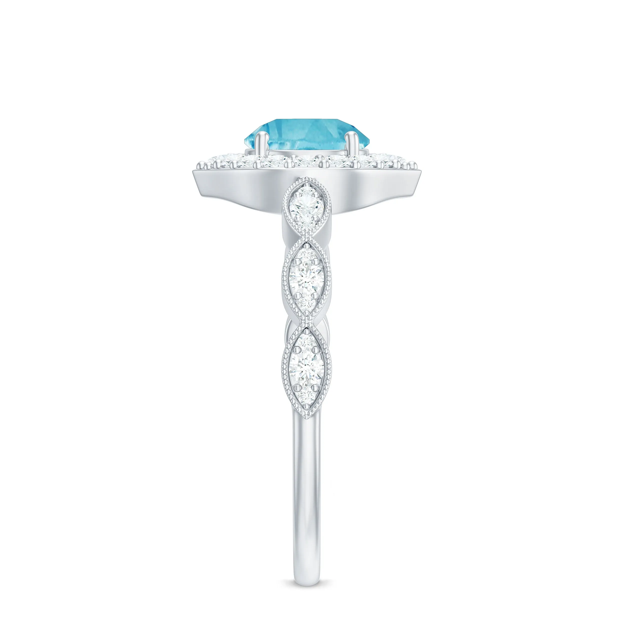1.75 CT Vintage Swiss Blue Topaz Engagement Ring with Moissanite Accent