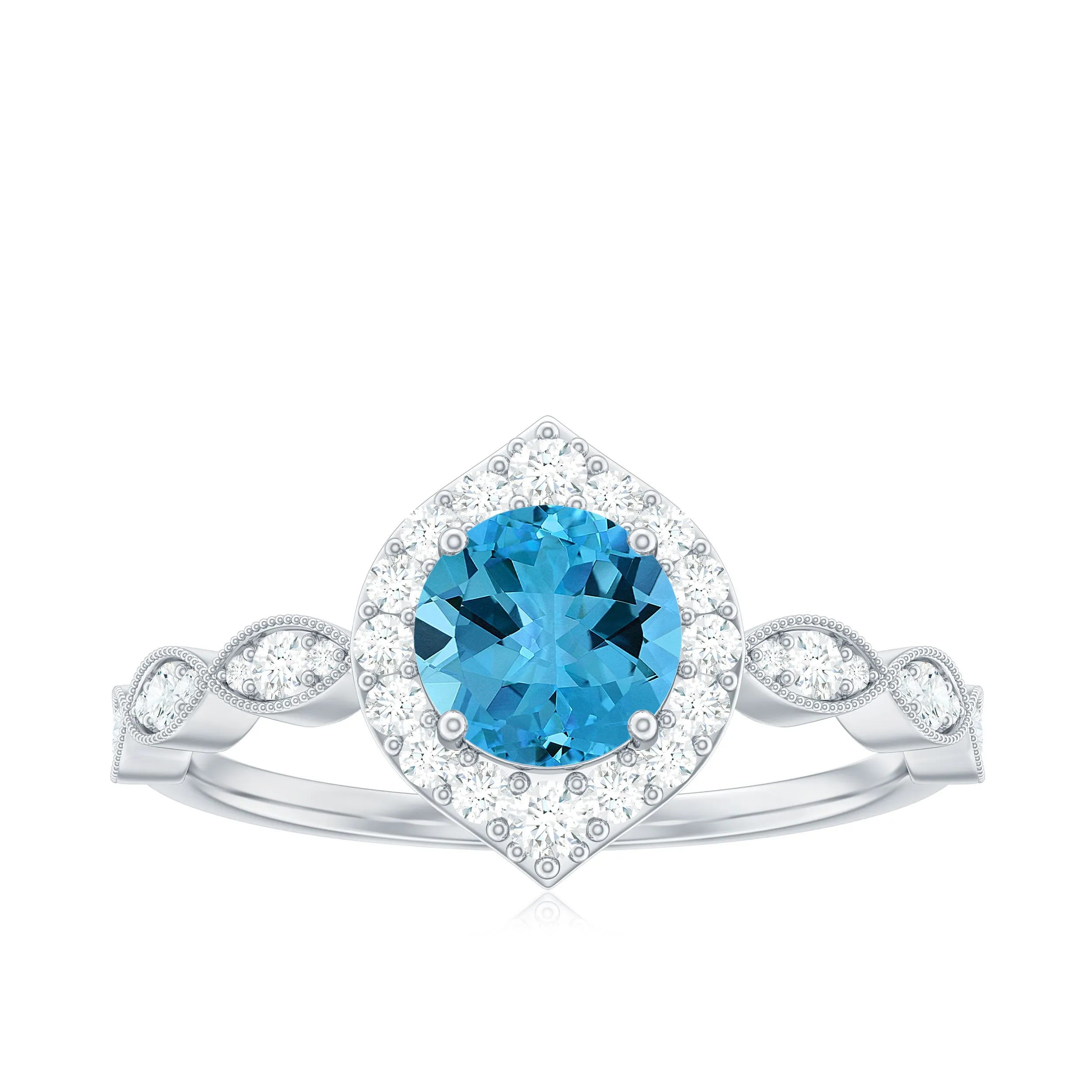 1.75 CT Vintage Swiss Blue Topaz Engagement Ring with Moissanite Accent