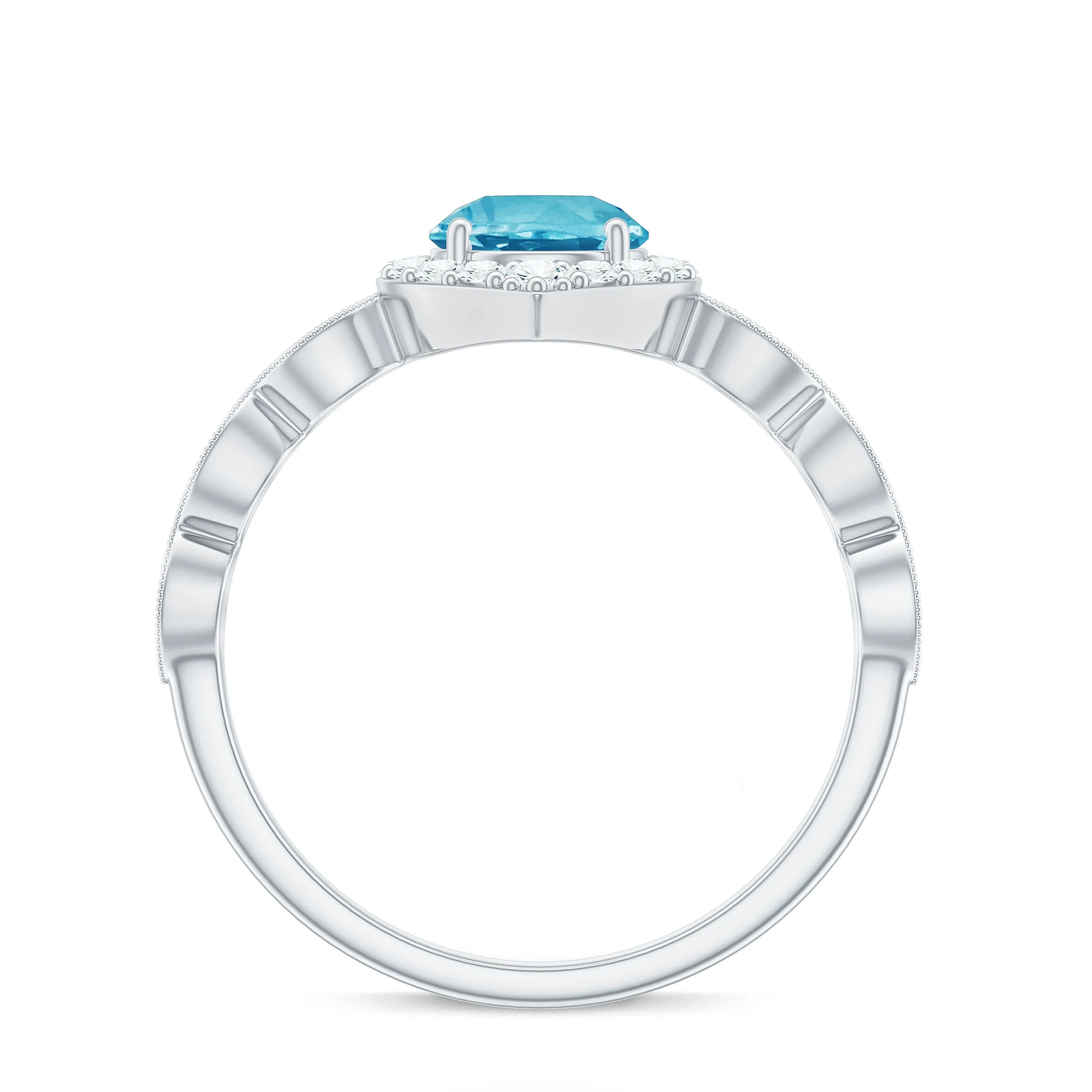 1.75 CT Vintage Swiss Blue Topaz Engagement Ring with Moissanite Accent