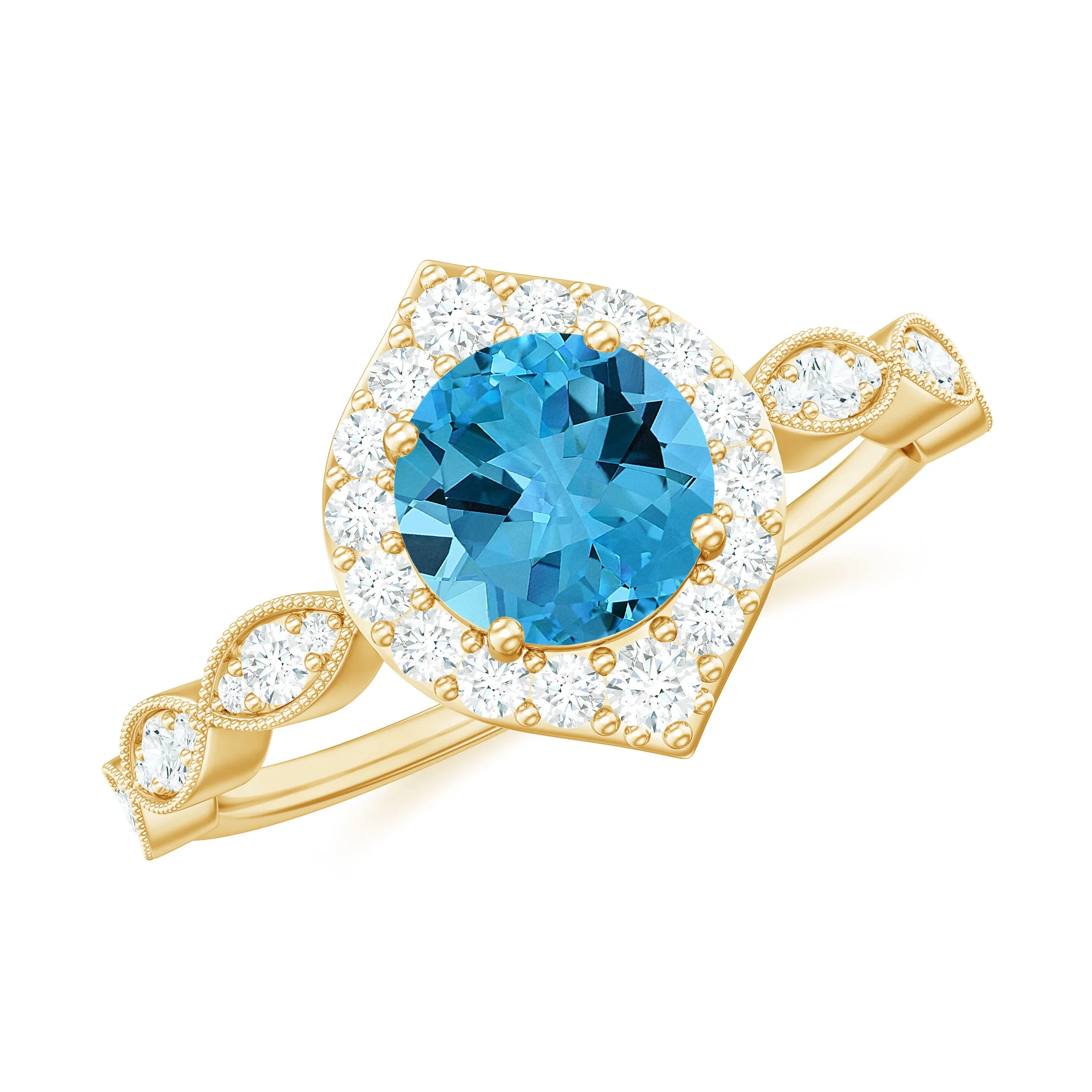 1.75 CT Vintage Swiss Blue Topaz Engagement Ring with Moissanite Accent