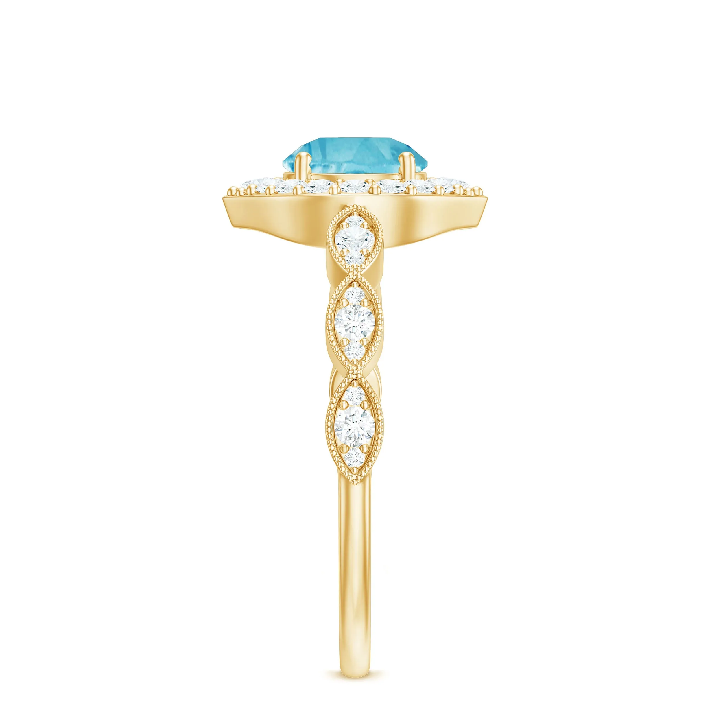 1.75 CT Vintage Swiss Blue Topaz Engagement Ring with Moissanite Accent