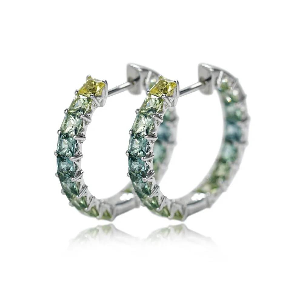 18k Gold Custom Sapphire Large Hoop Princess Earrings